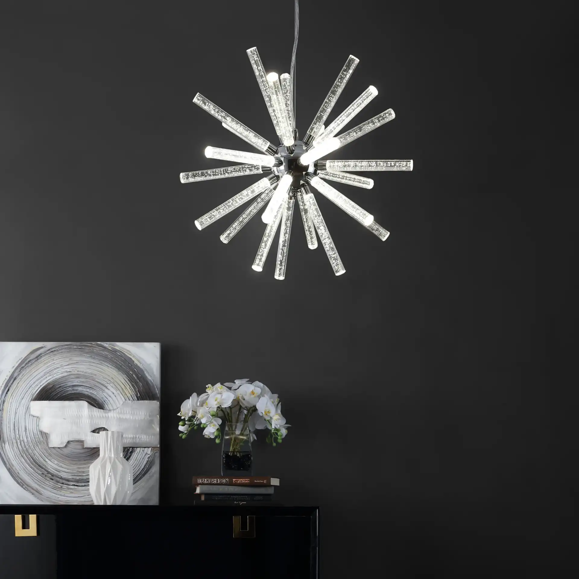 Gema Led Pendant in Chrome in a styled room