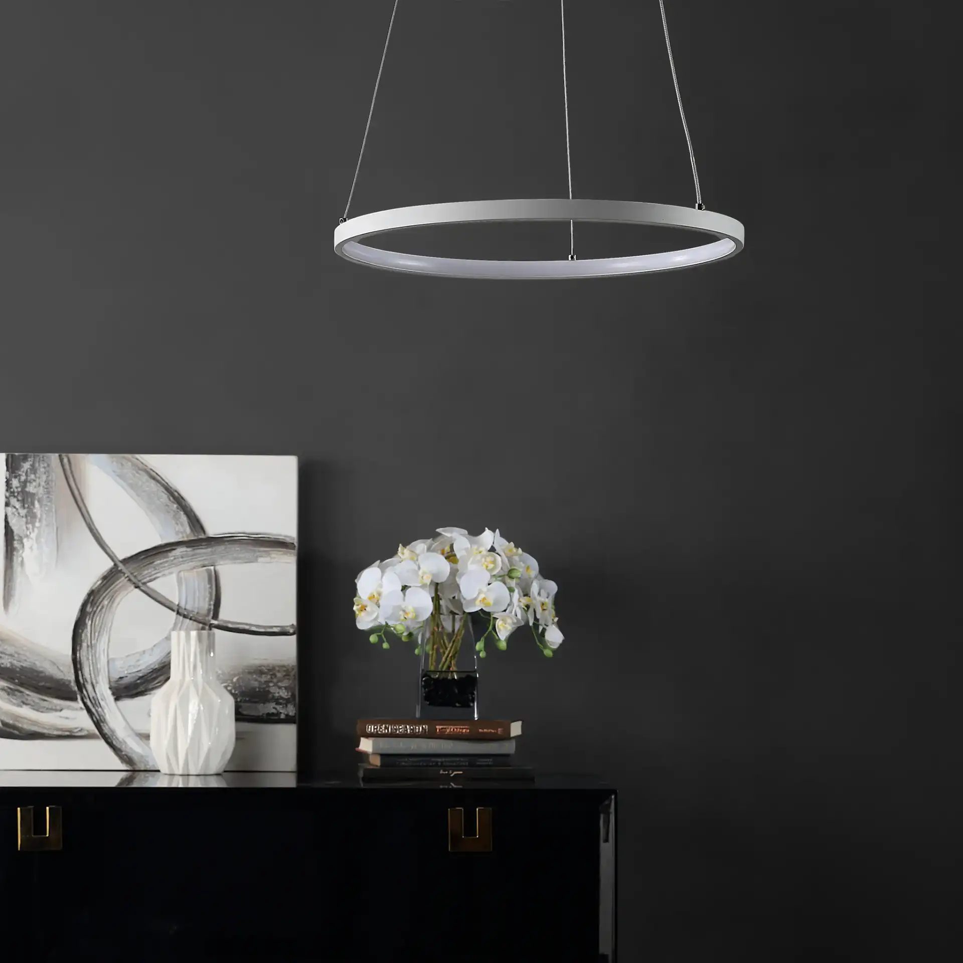 Bremi Led Pendant in White in a styled room