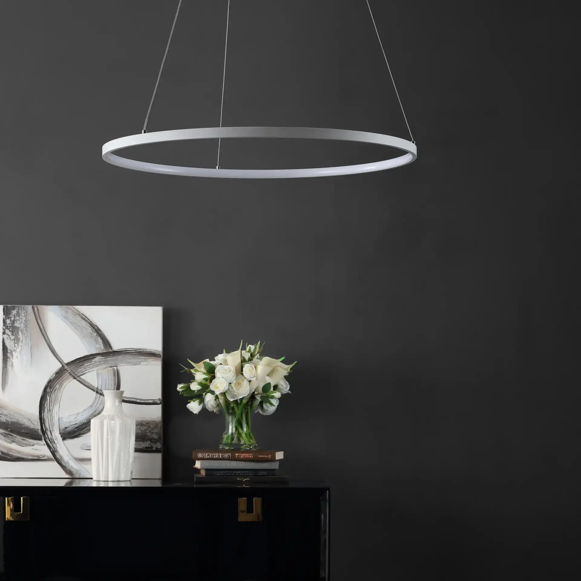 Porta Led Pendant in White in a styled room