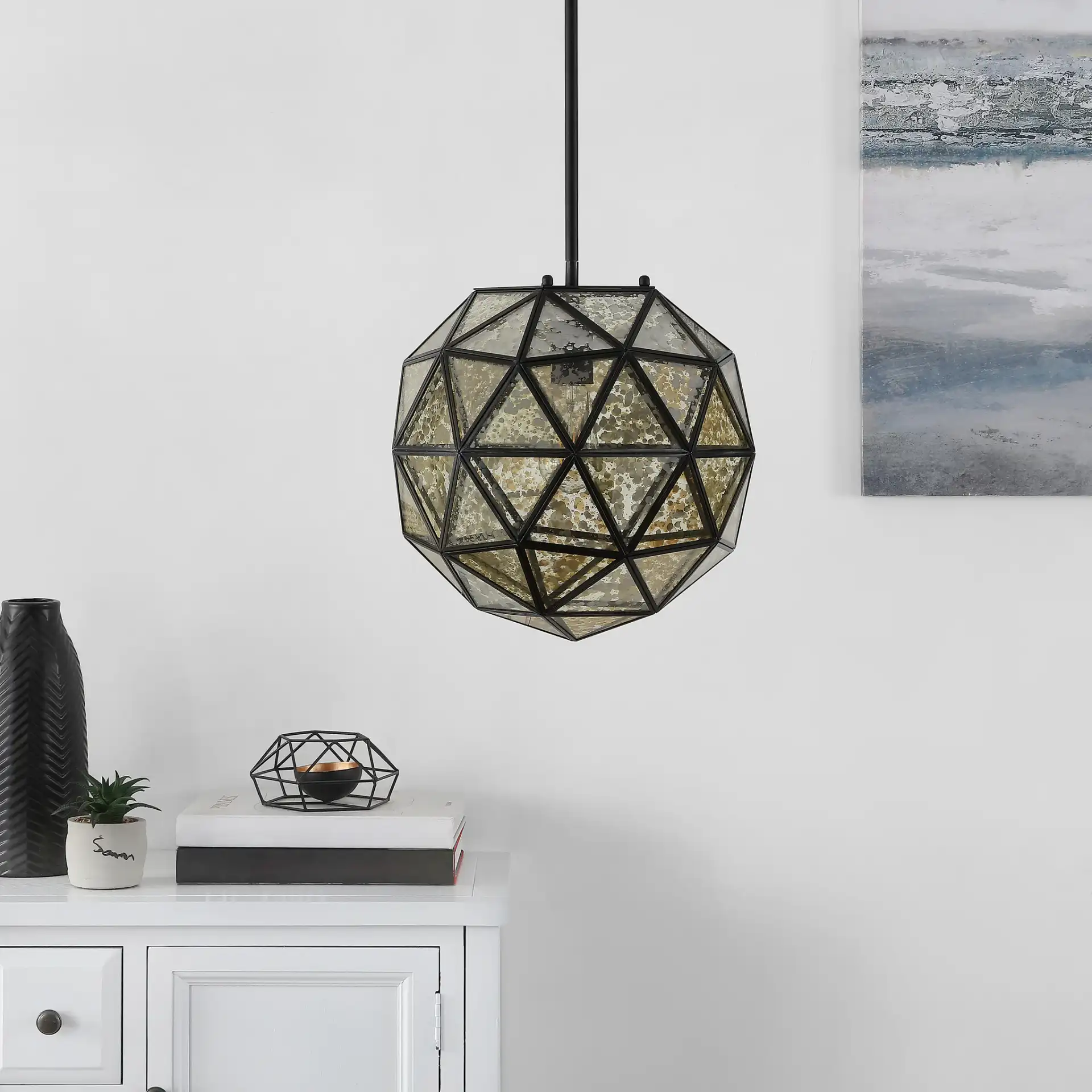 Henlin Pendant in Black / Clear in a styled room