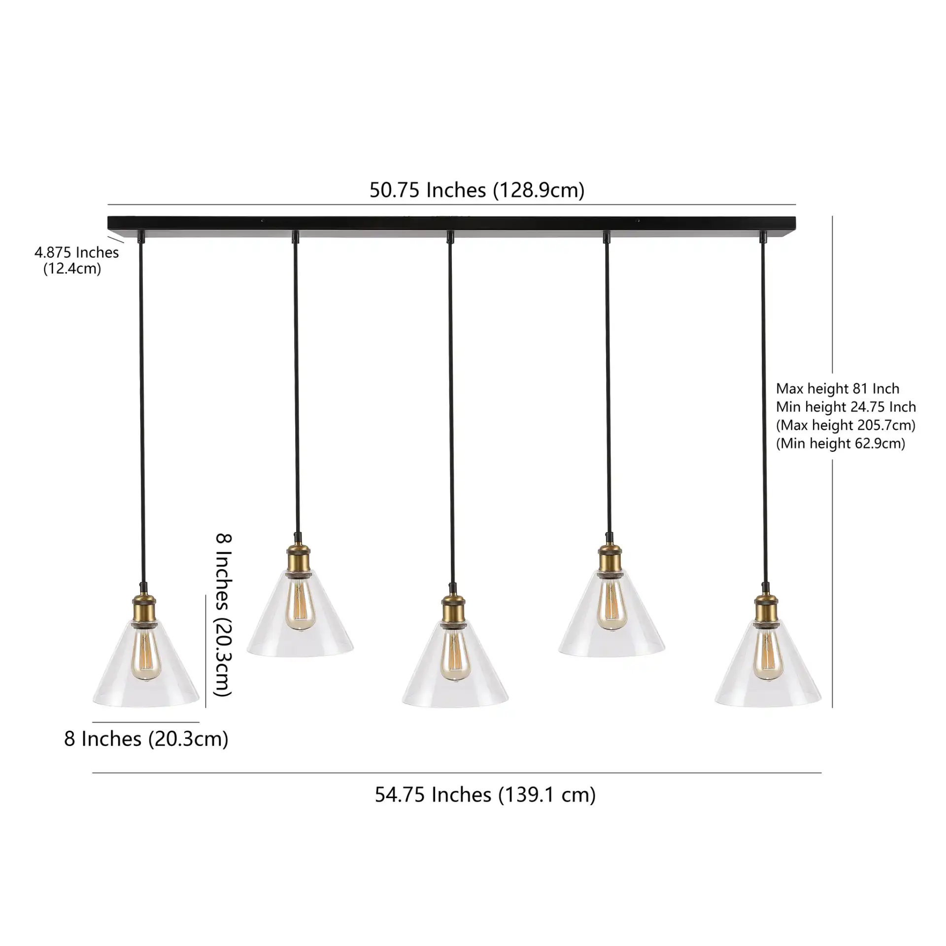 Presta Five-Light Pendant in Black / Gold, detail view