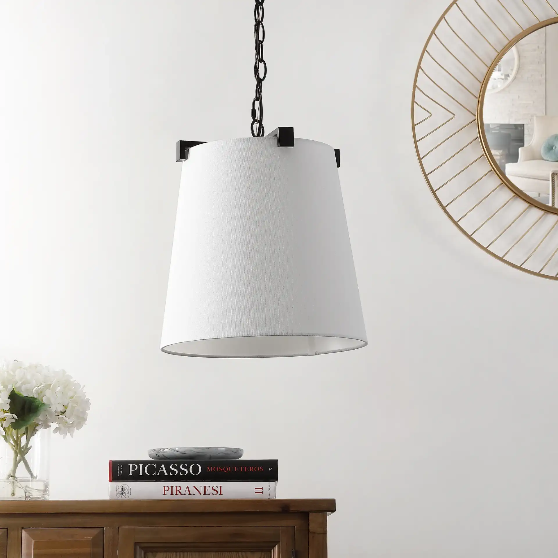 Krelia Pendant in Oil Rubbed Bronze in a styled room