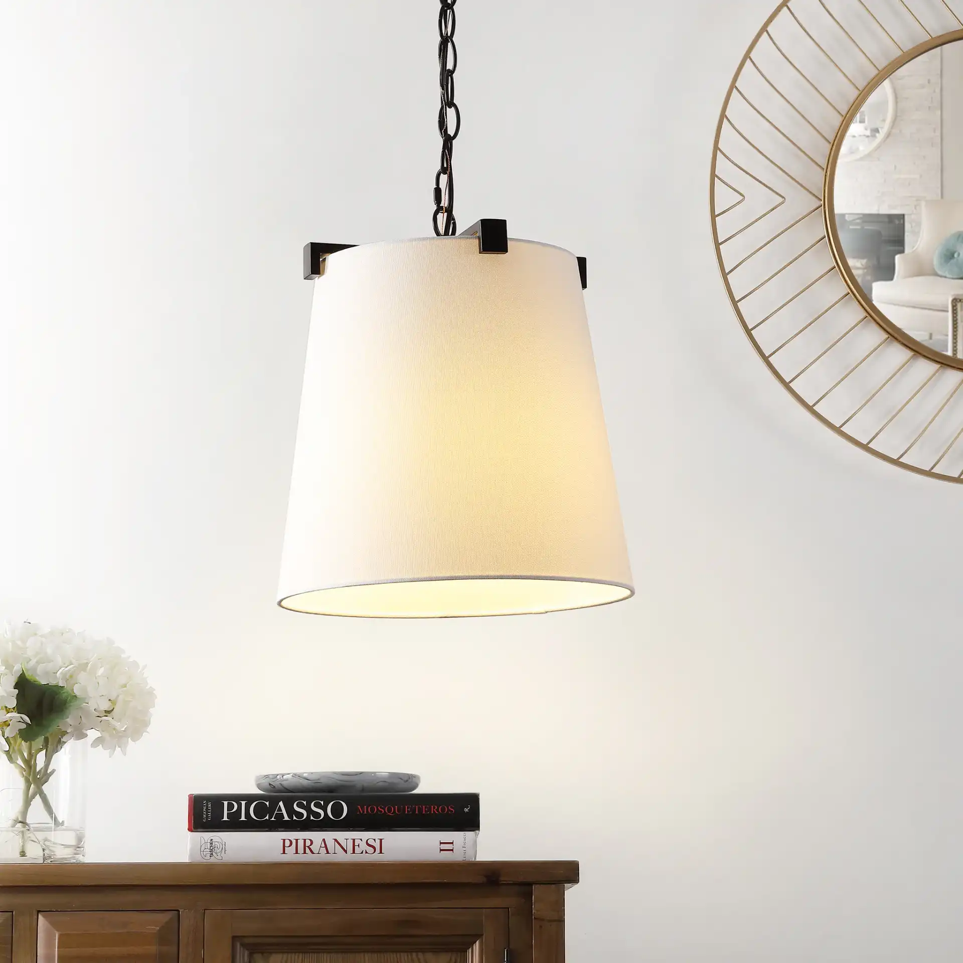 Krelia Pendant in Oil Rubbed Bronze in a styled room