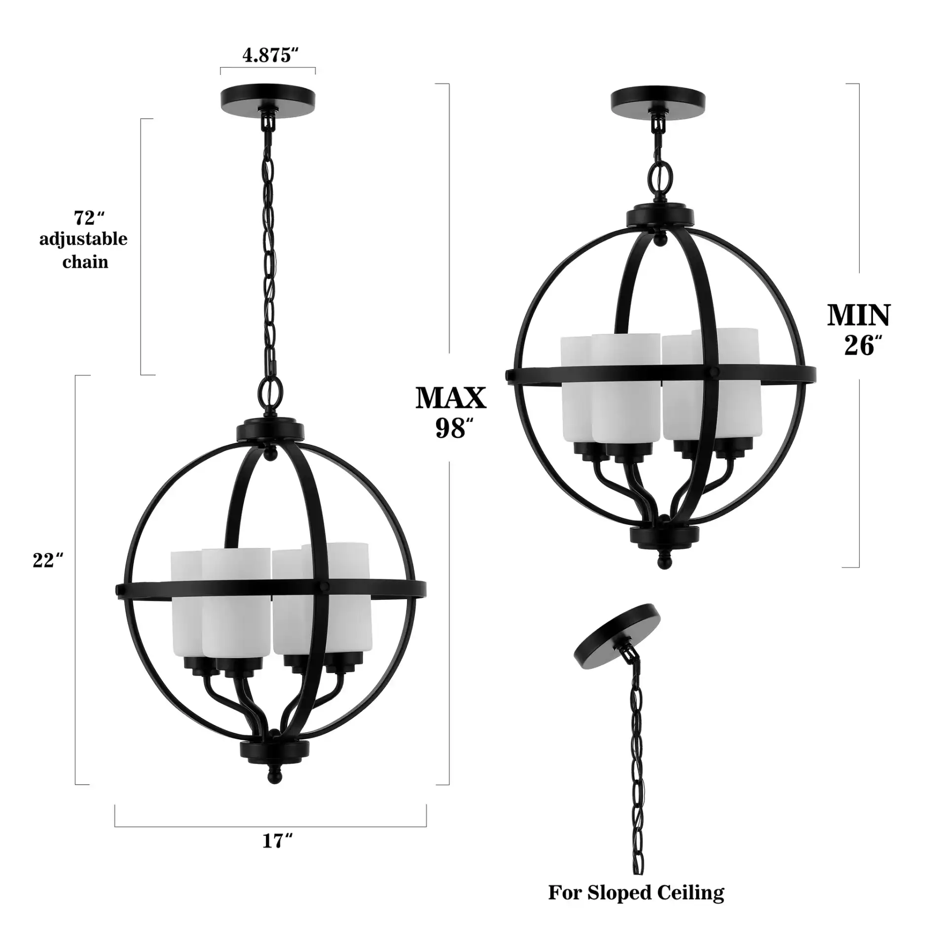 Forler Four-Light Pendant in Black, detail view