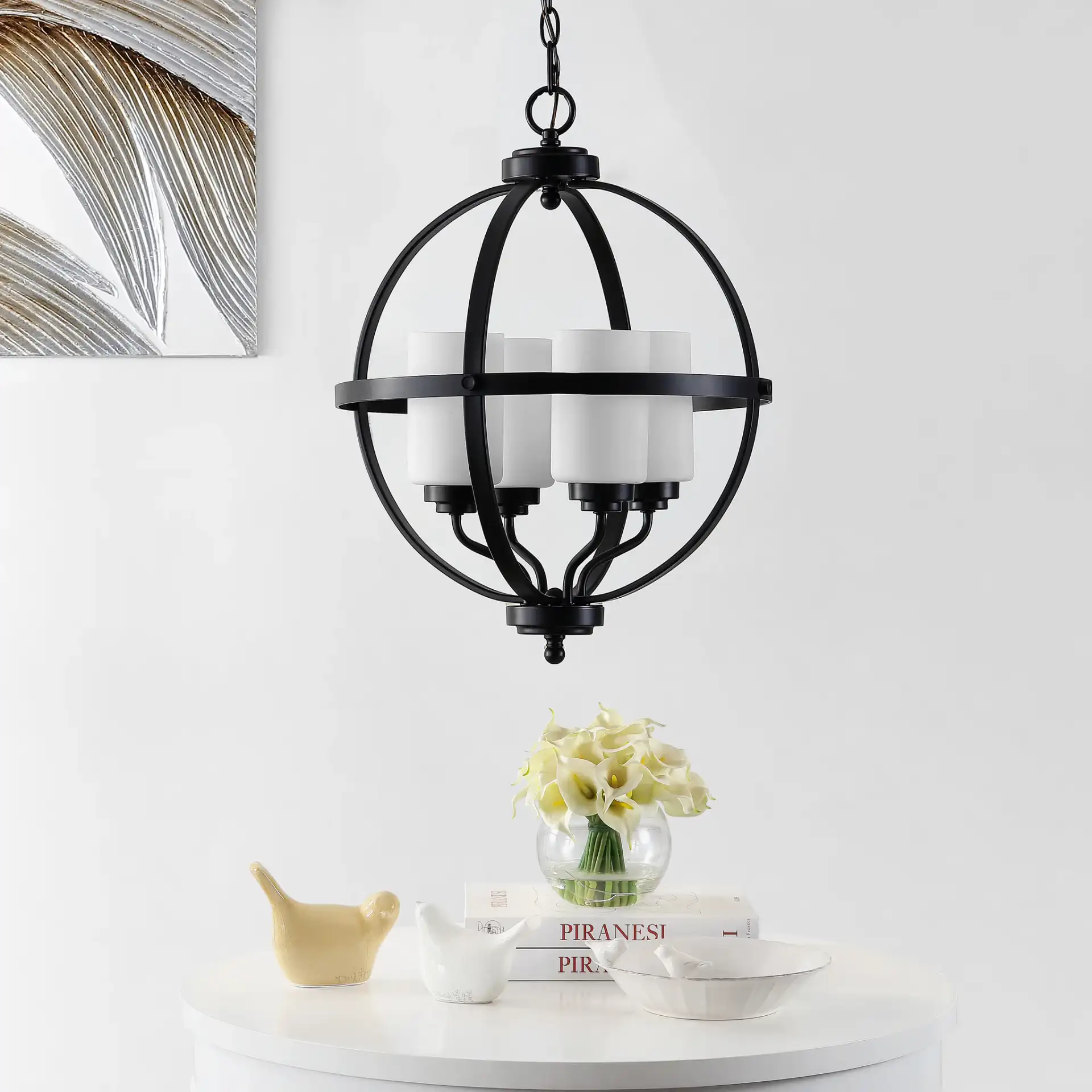 Forler Four-Light Pendant in Black in a styled room