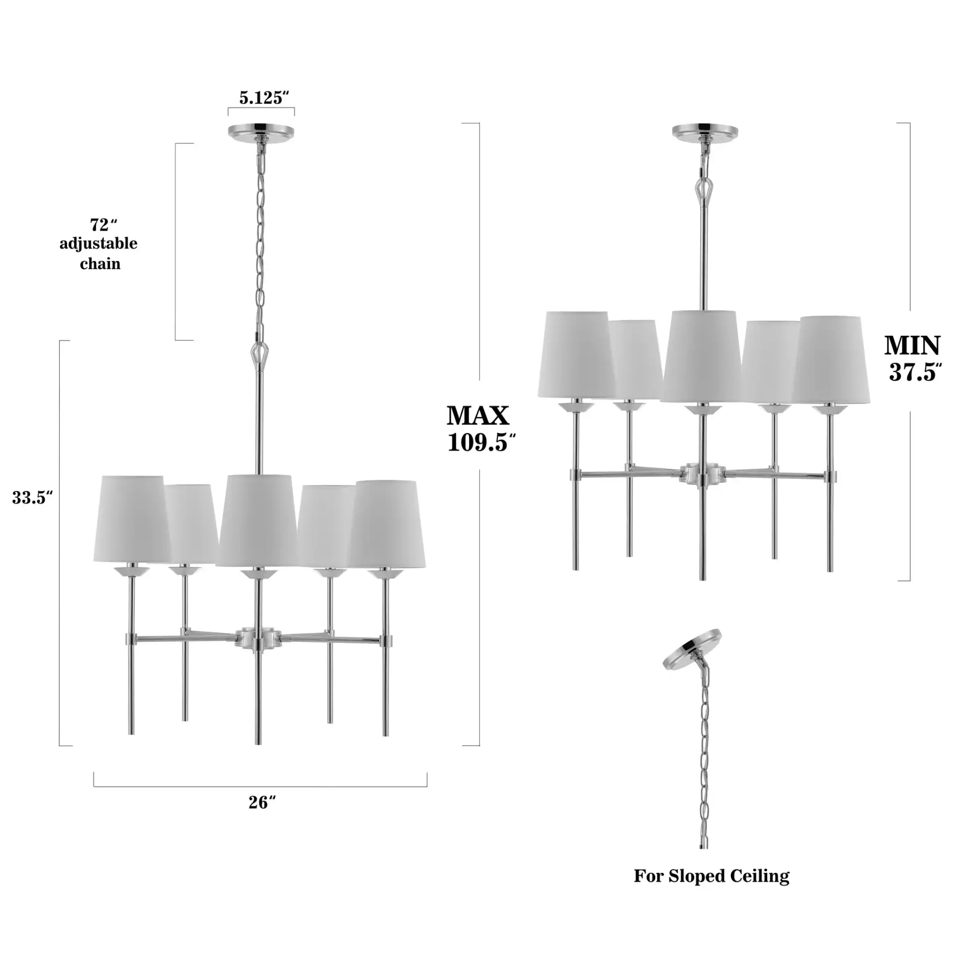 Dortra Five-Light Pendant in Chrome / White, detail view