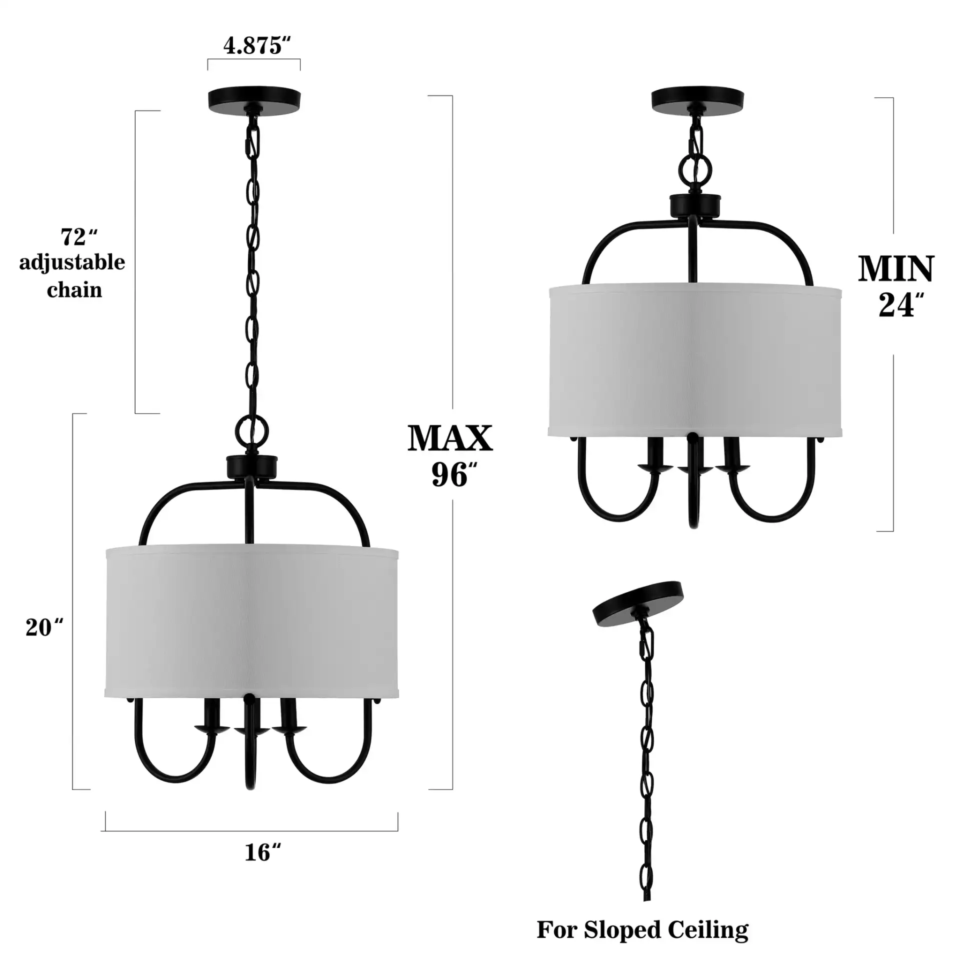 Jemmi Three-Light Pendant in Black, detail view