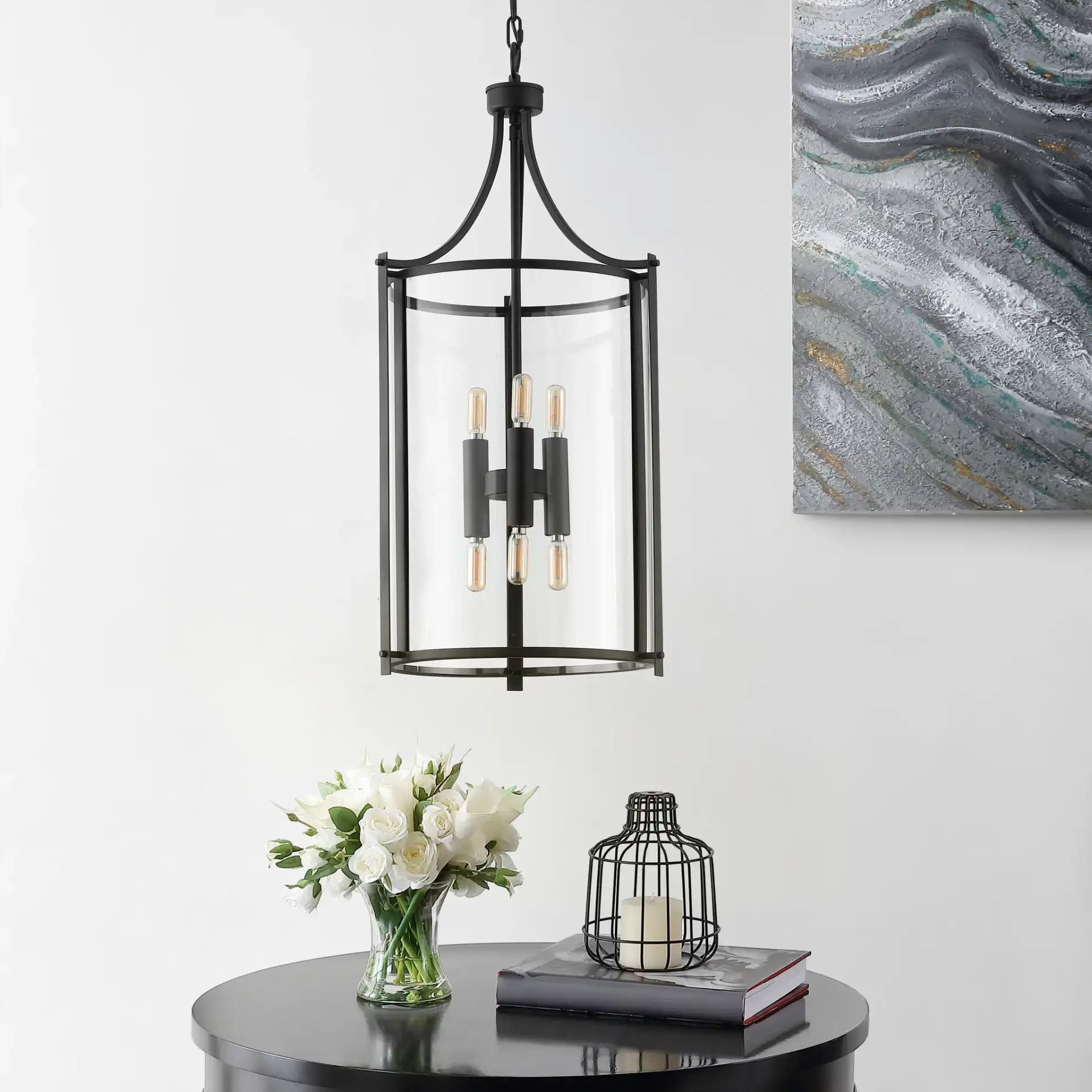 Venzor Pendant in Bronze in a styled room