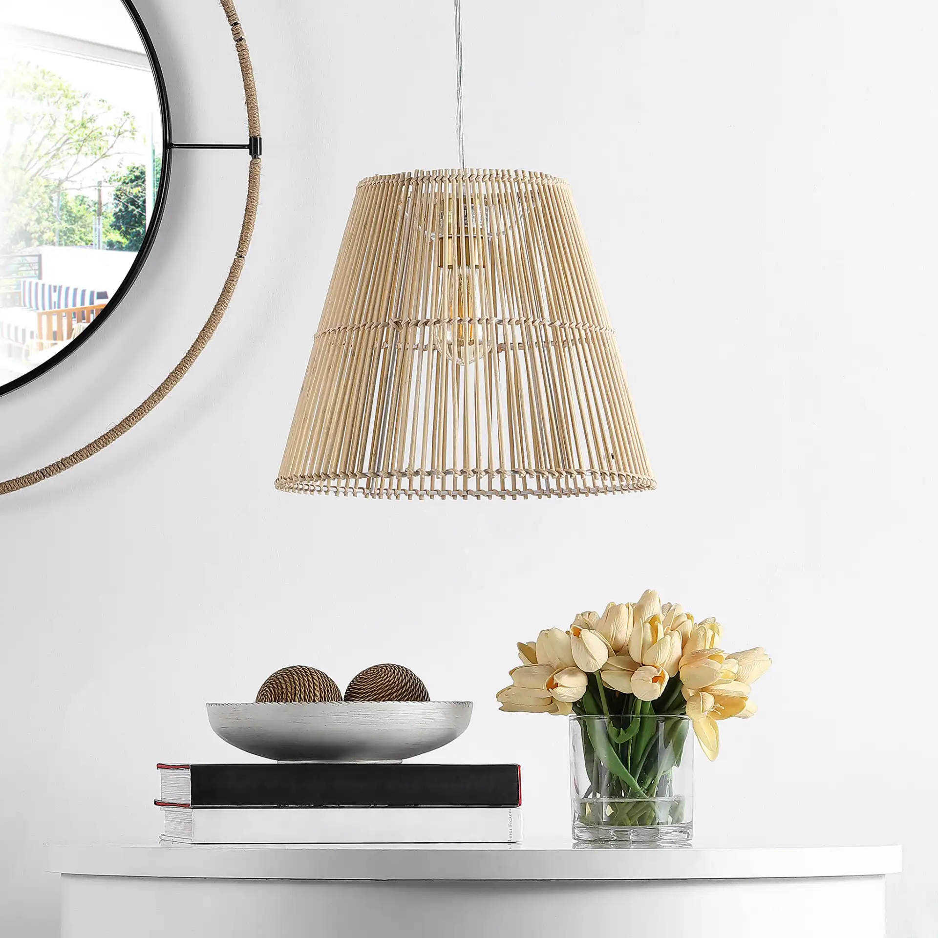 Senya Pendant in Natural in a styled room