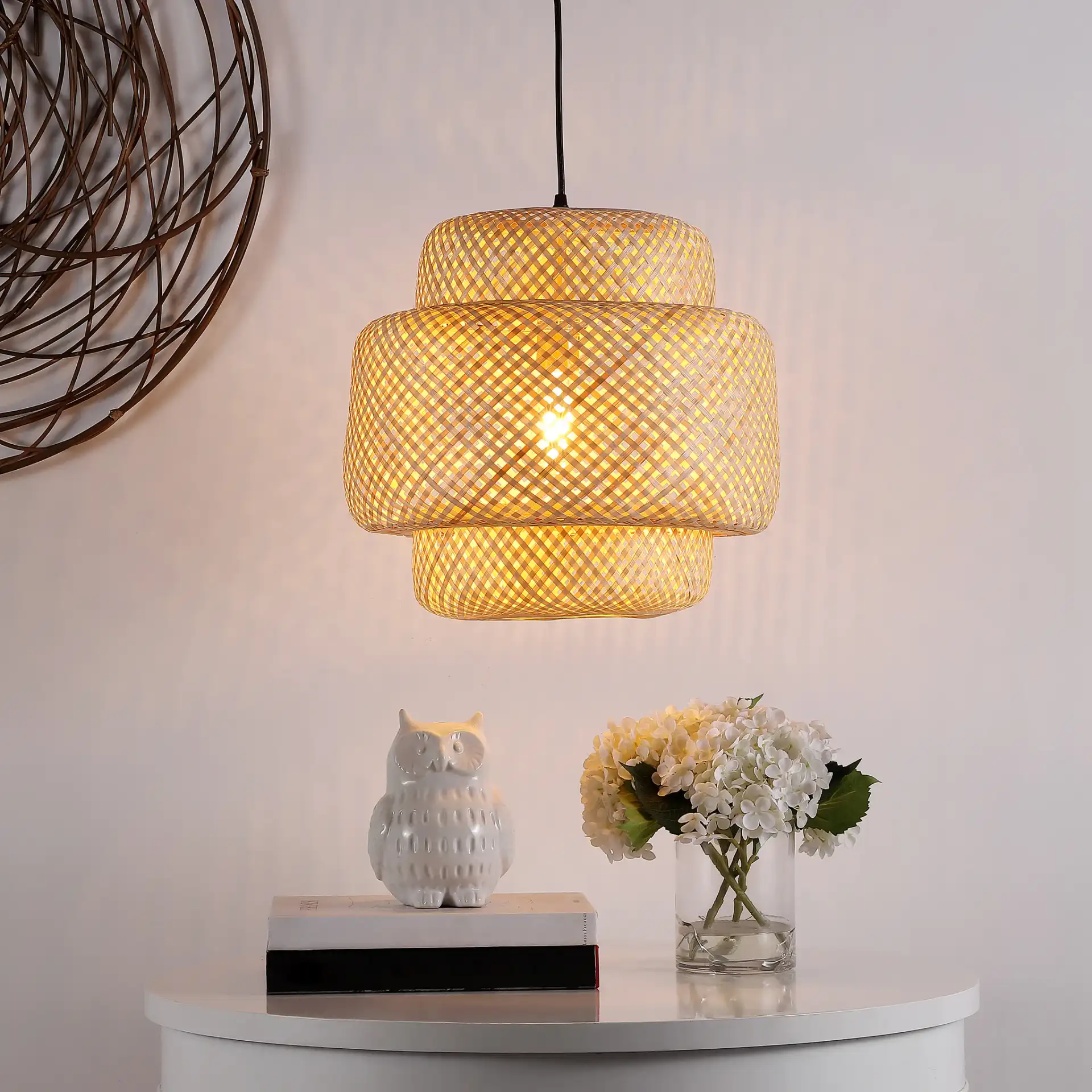 Klara Pendant in Natural in a styled room