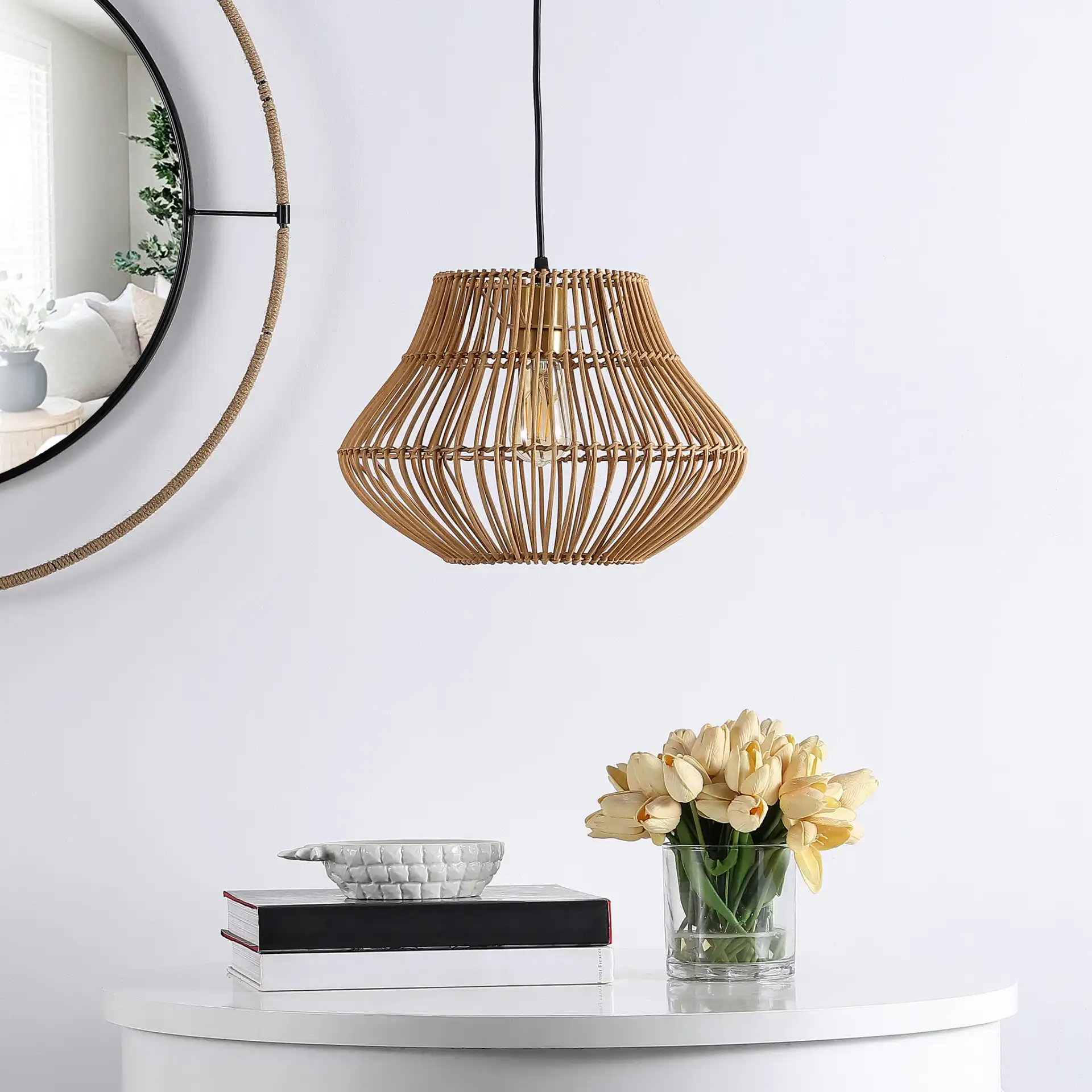 Alcedo Pendant in Natural in a styled room