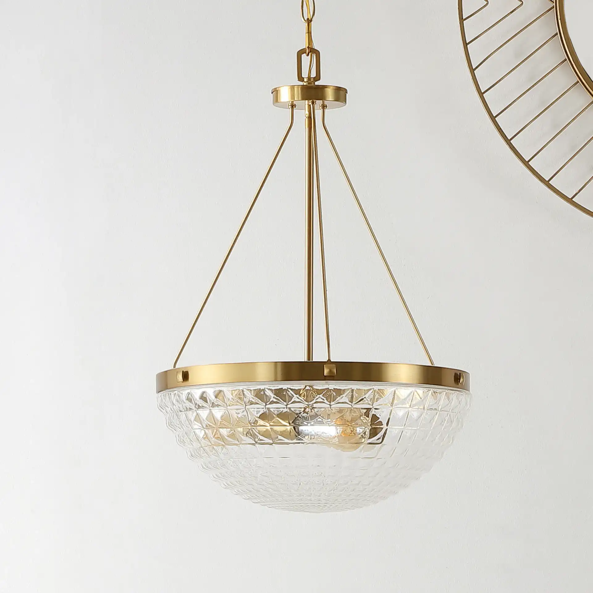 Thorin Three-Light Pendant in Brass, detail view