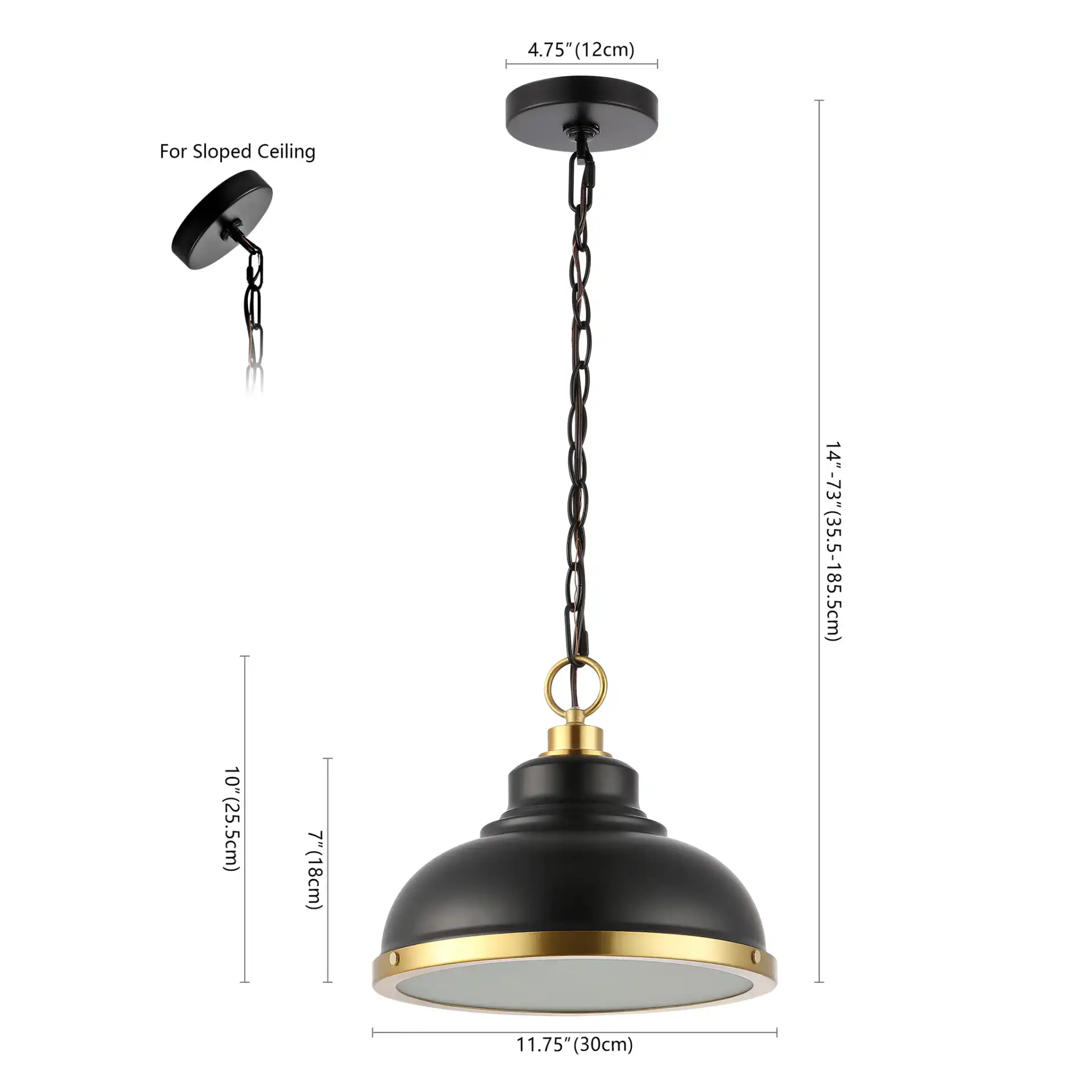 Bastion Pendant in Black / Brass, detail view