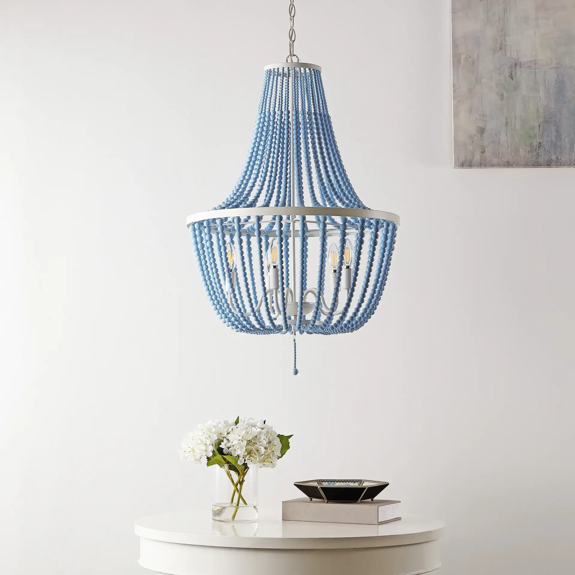 Elanie Five-Light Pendant in Cream in a styled room