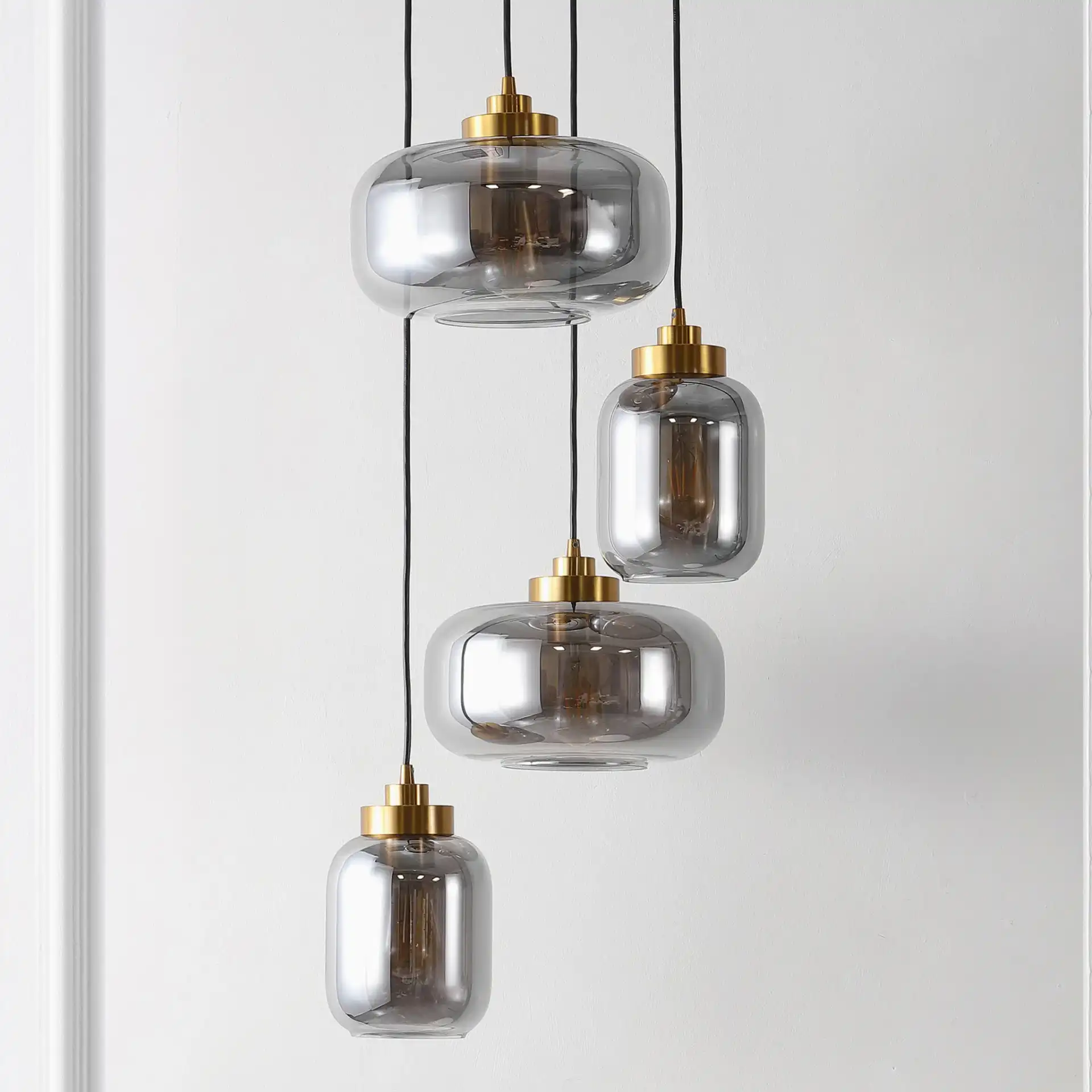Equinox Four-Light Pendant in Smoke Gray / Brass, detail view
