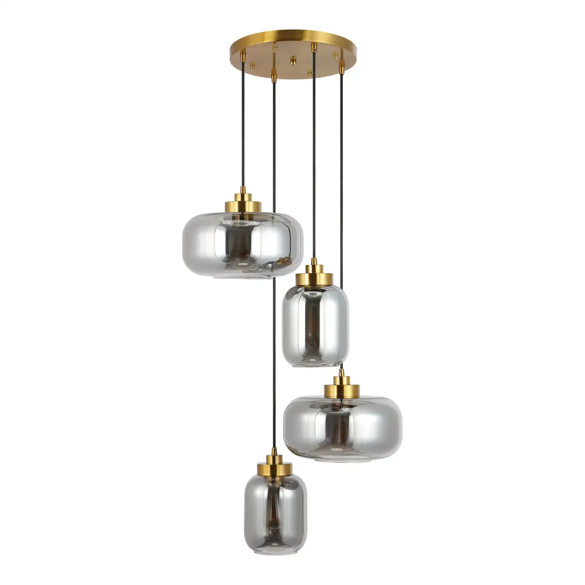 Equinox Four-Light Pendant in Smoke Gray / Brass, detail view