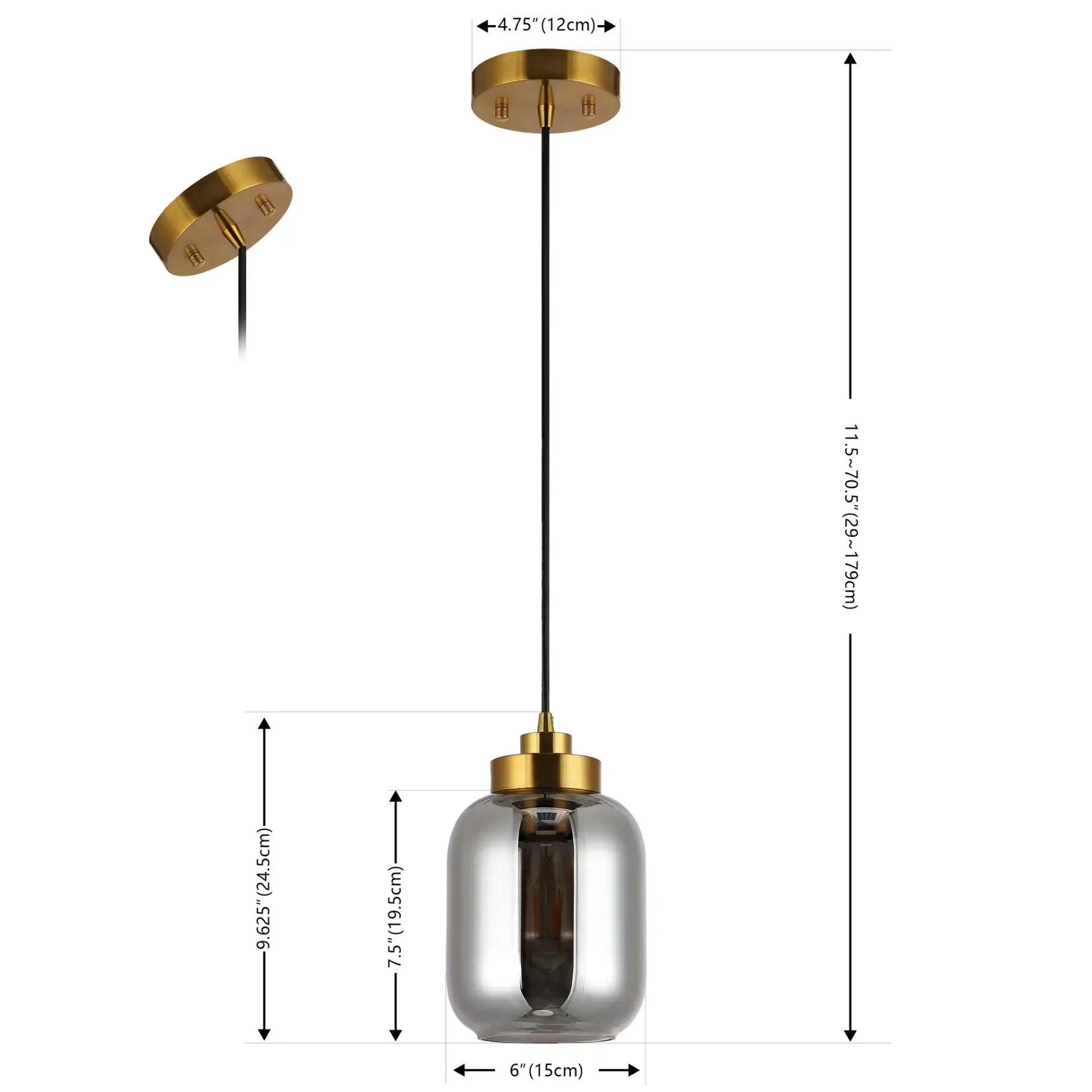 Ethyx Pendant in Smoke Gray / Brass, detail view