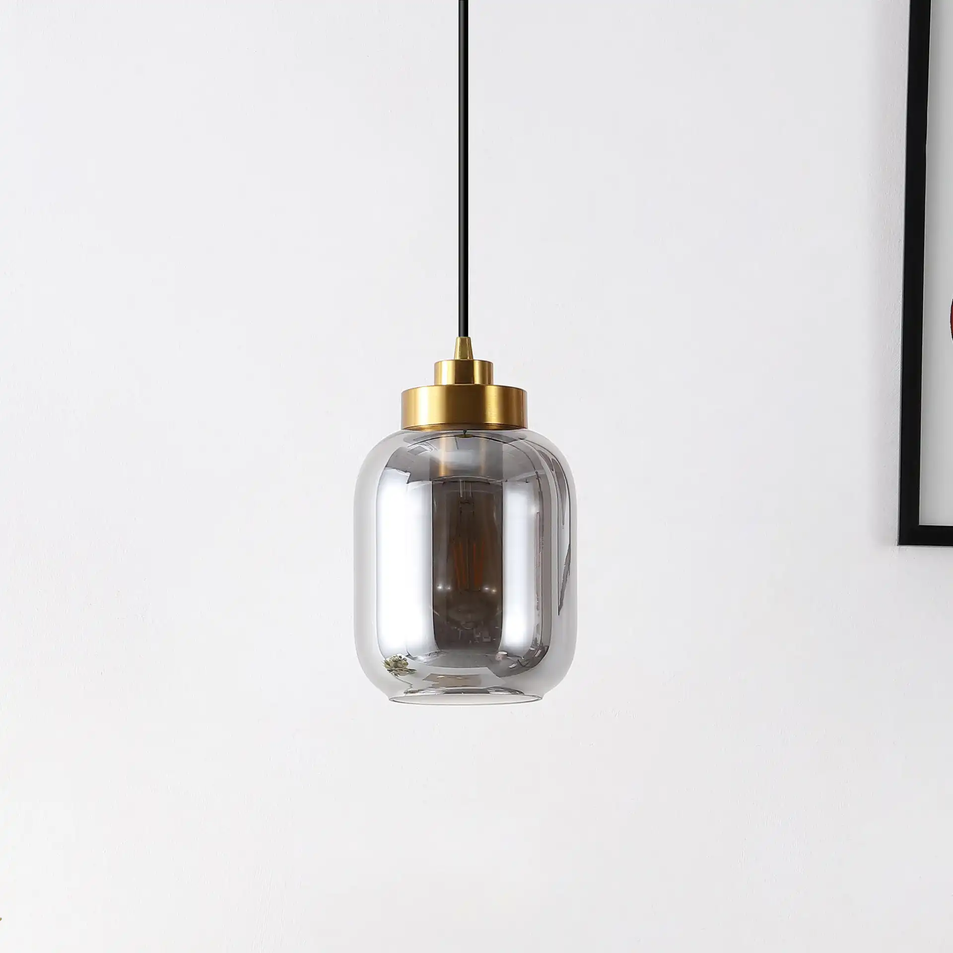 Ethyx Pendant in Smoke Gray / Brass, detail view