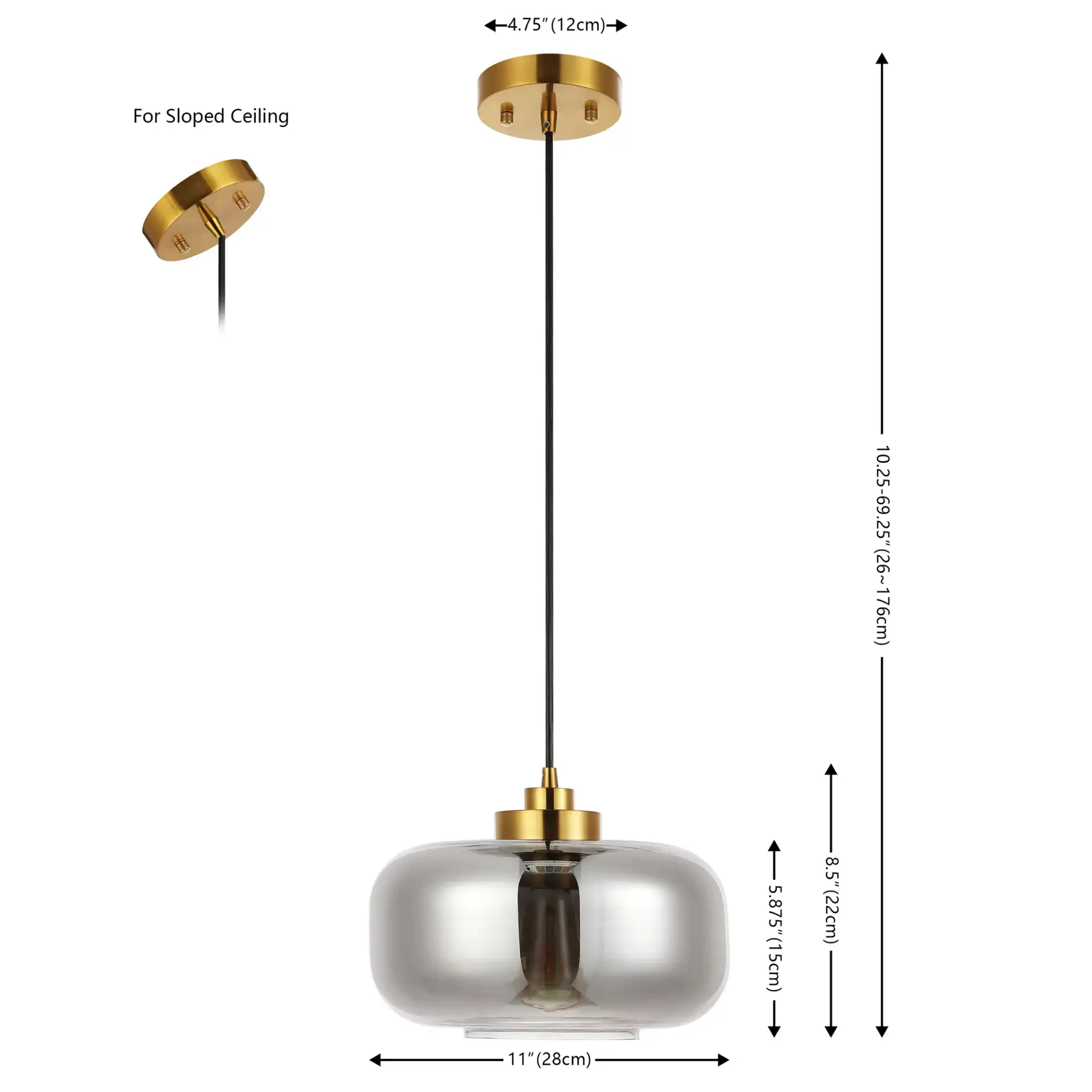 Edge Pendant in Smoke Gray / Brass, detail view