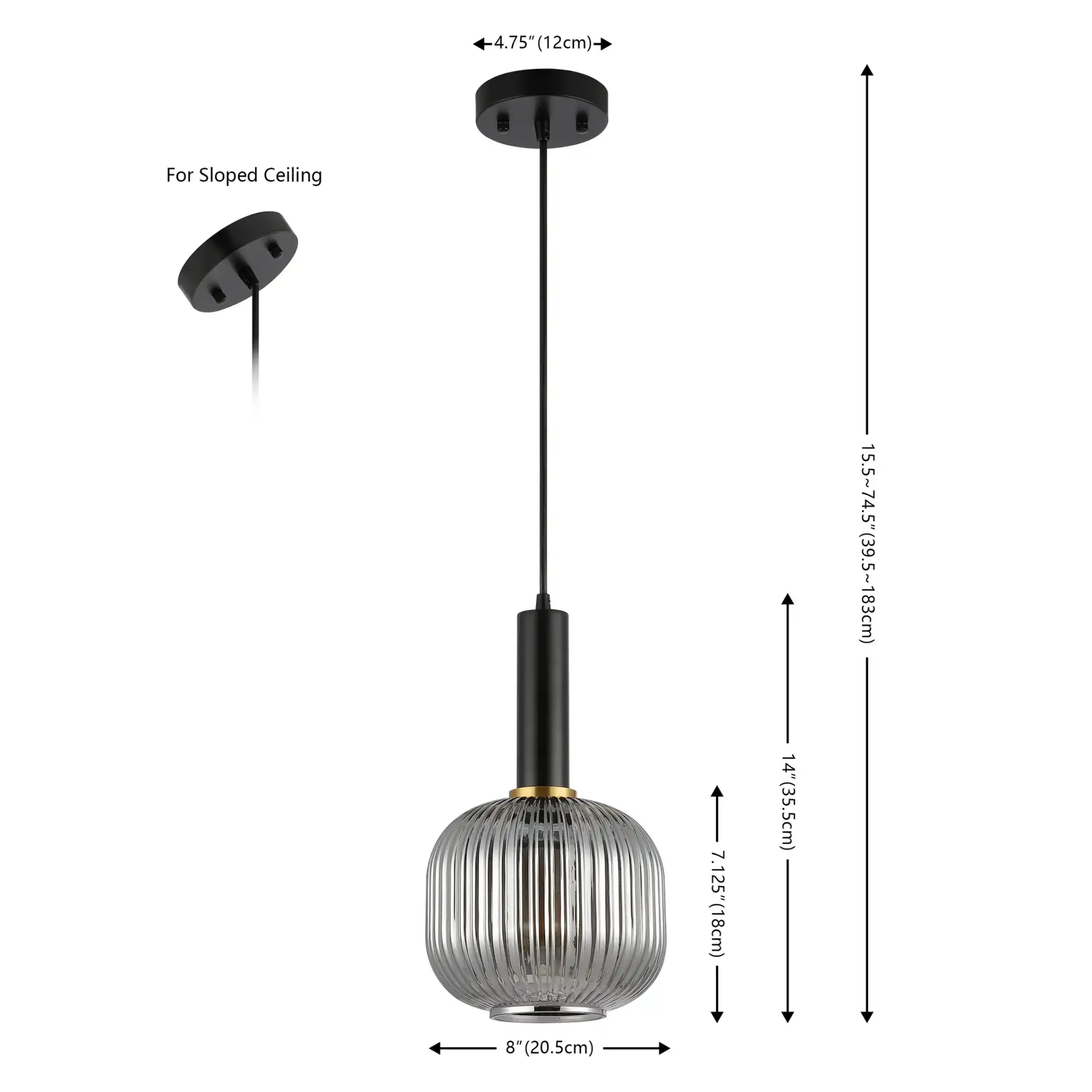 Rynner Pendant in Smoke Gray / Black, detail view
