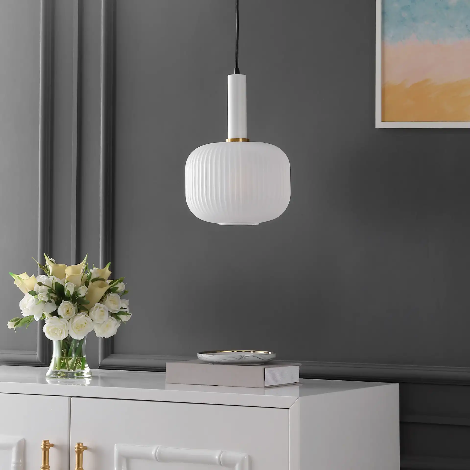 Naois Pendant in White / Black in a styled room