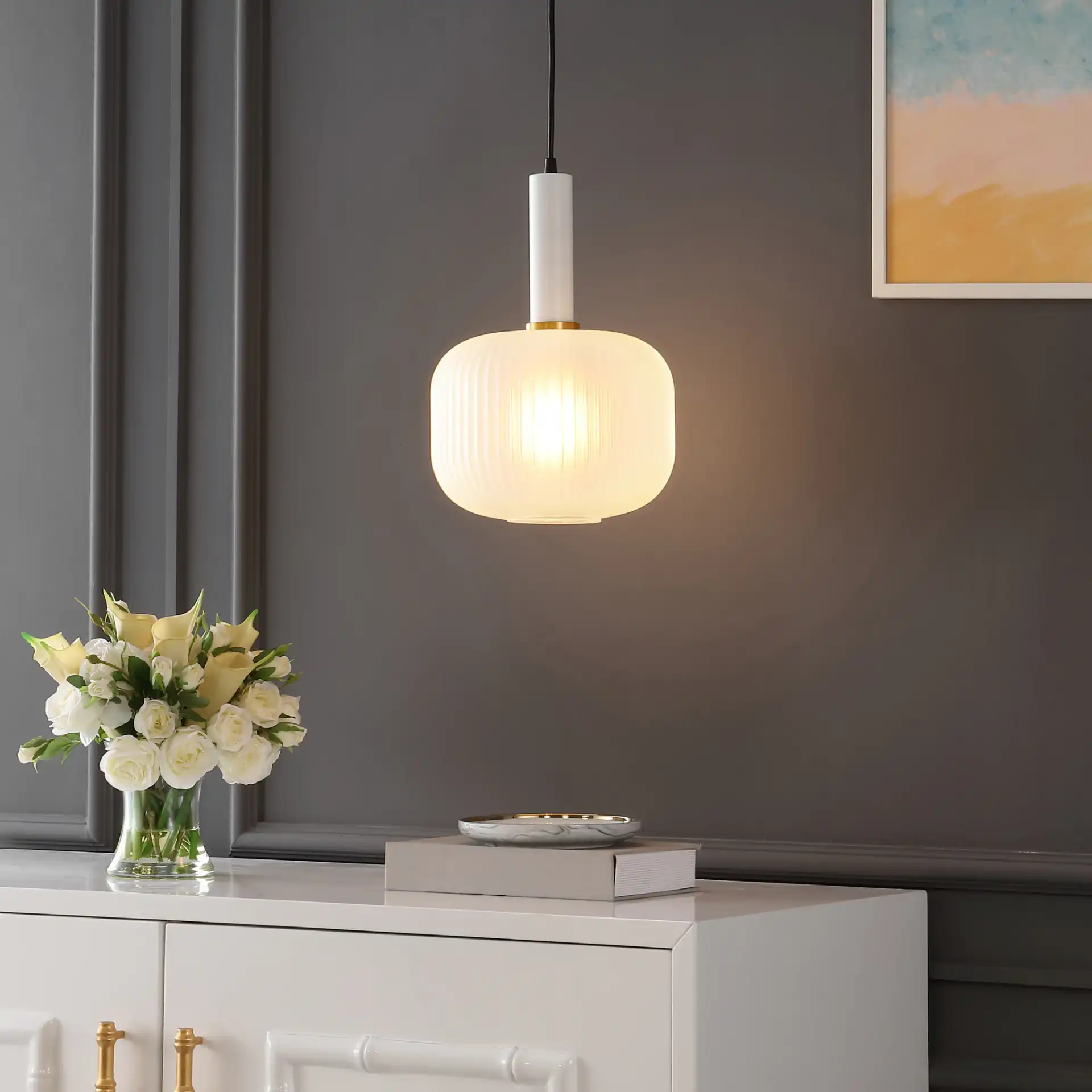 Naois Pendant in White / Black in a styled room