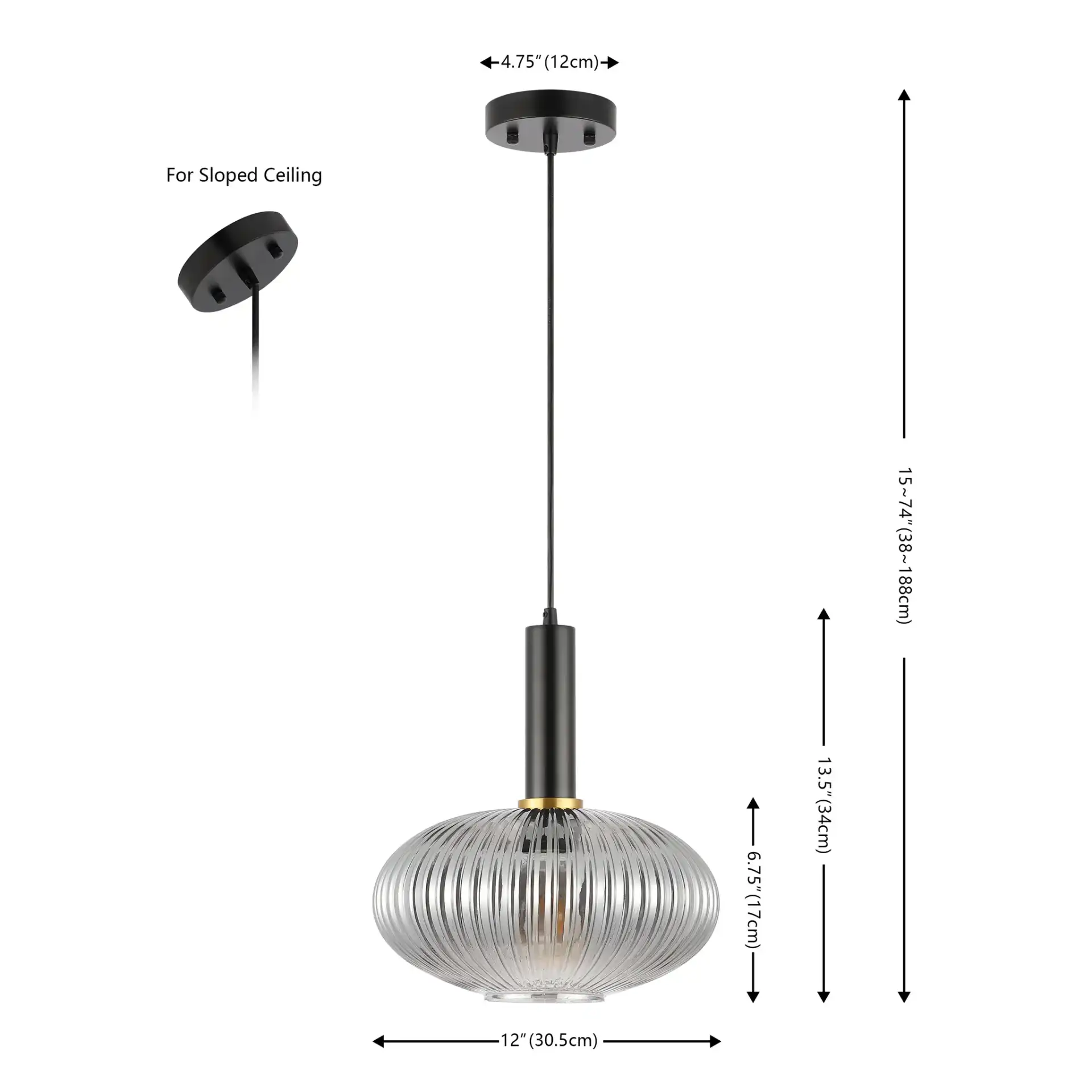 Zeon Pendant in Smoke Gray / Black, detail view