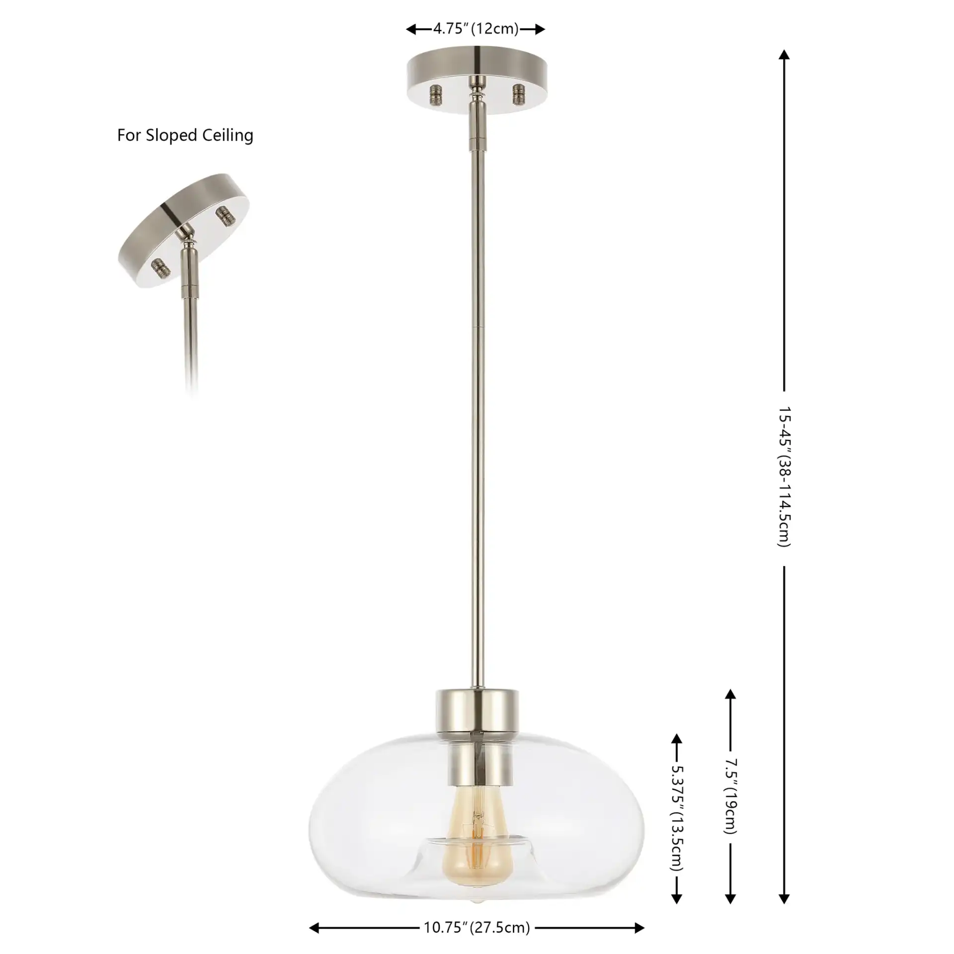 Wessley Pendant in Clear / Nickel, detail view