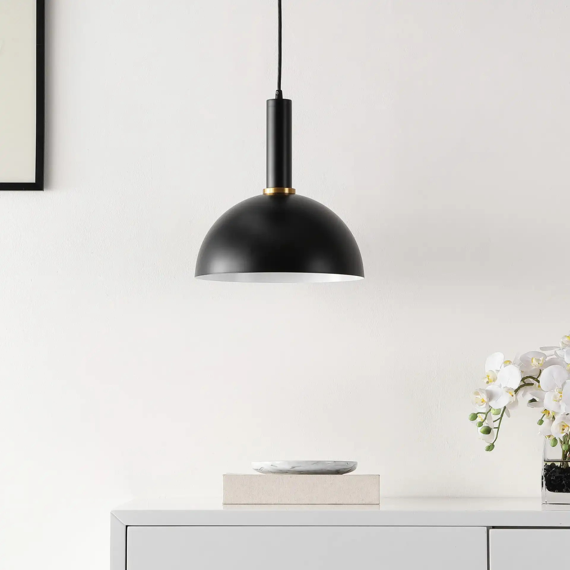 Montecito Pendant in Black in a styled room