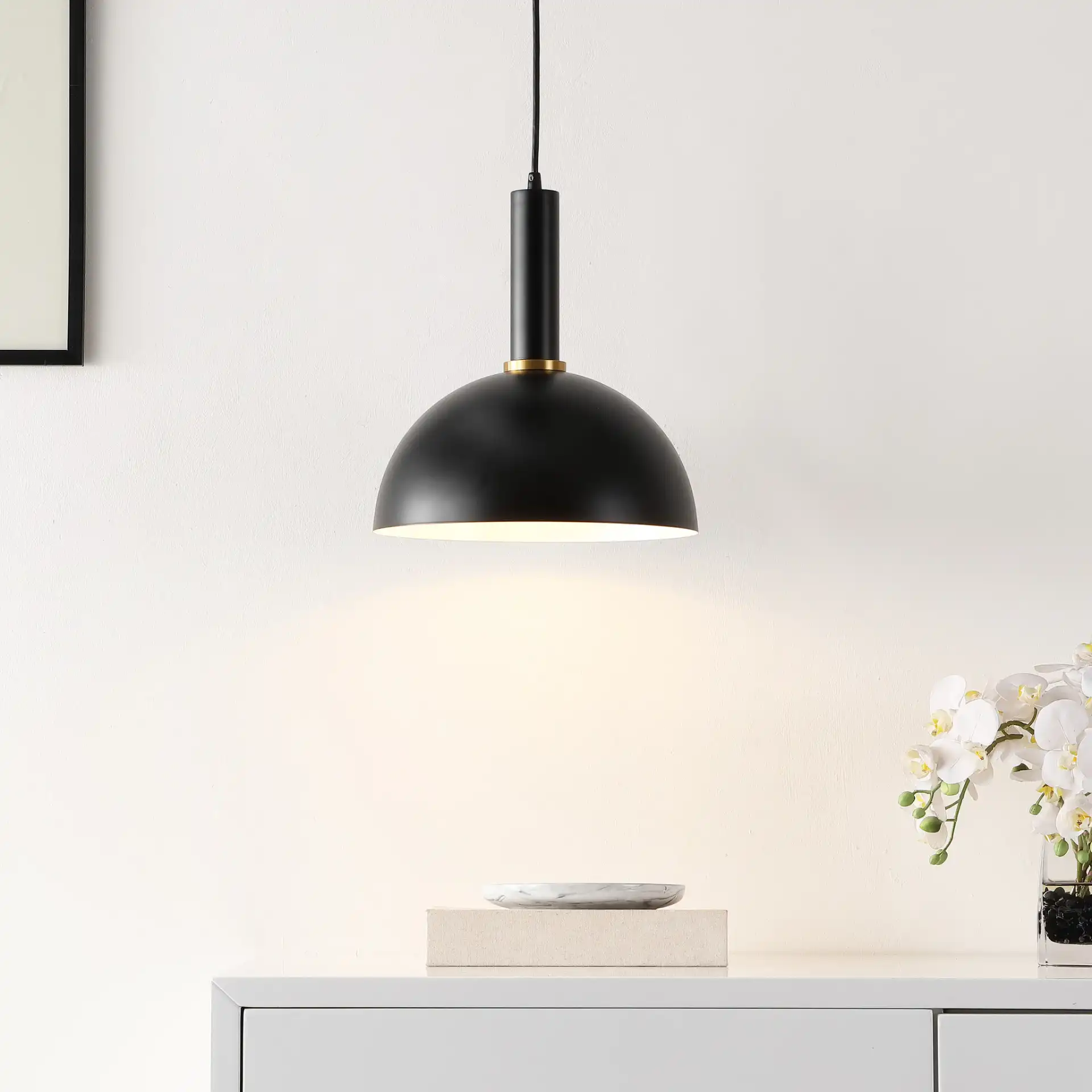 Montecito Pendant in Black in a styled room