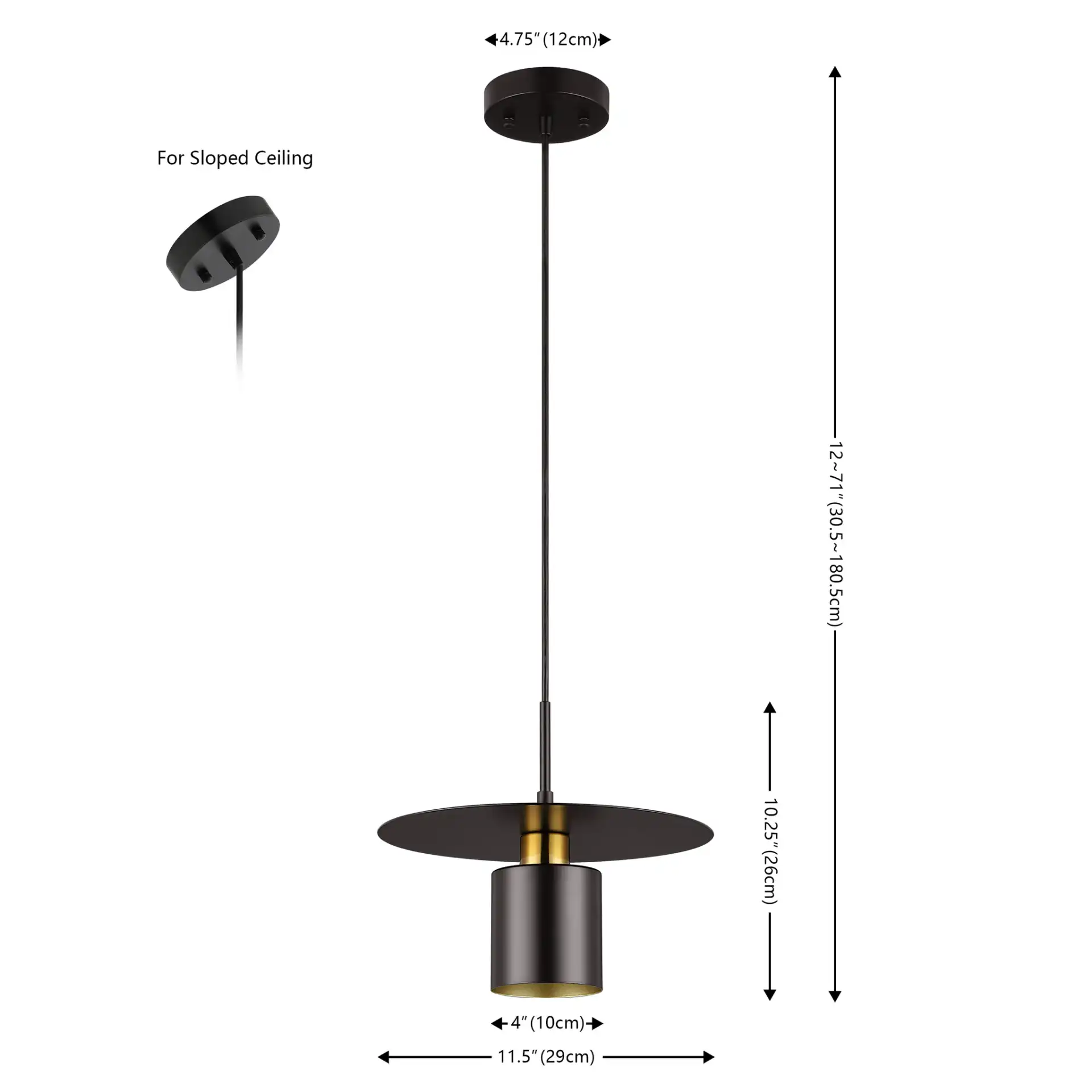 Mynoby Pendant in Black / Brass, detail view