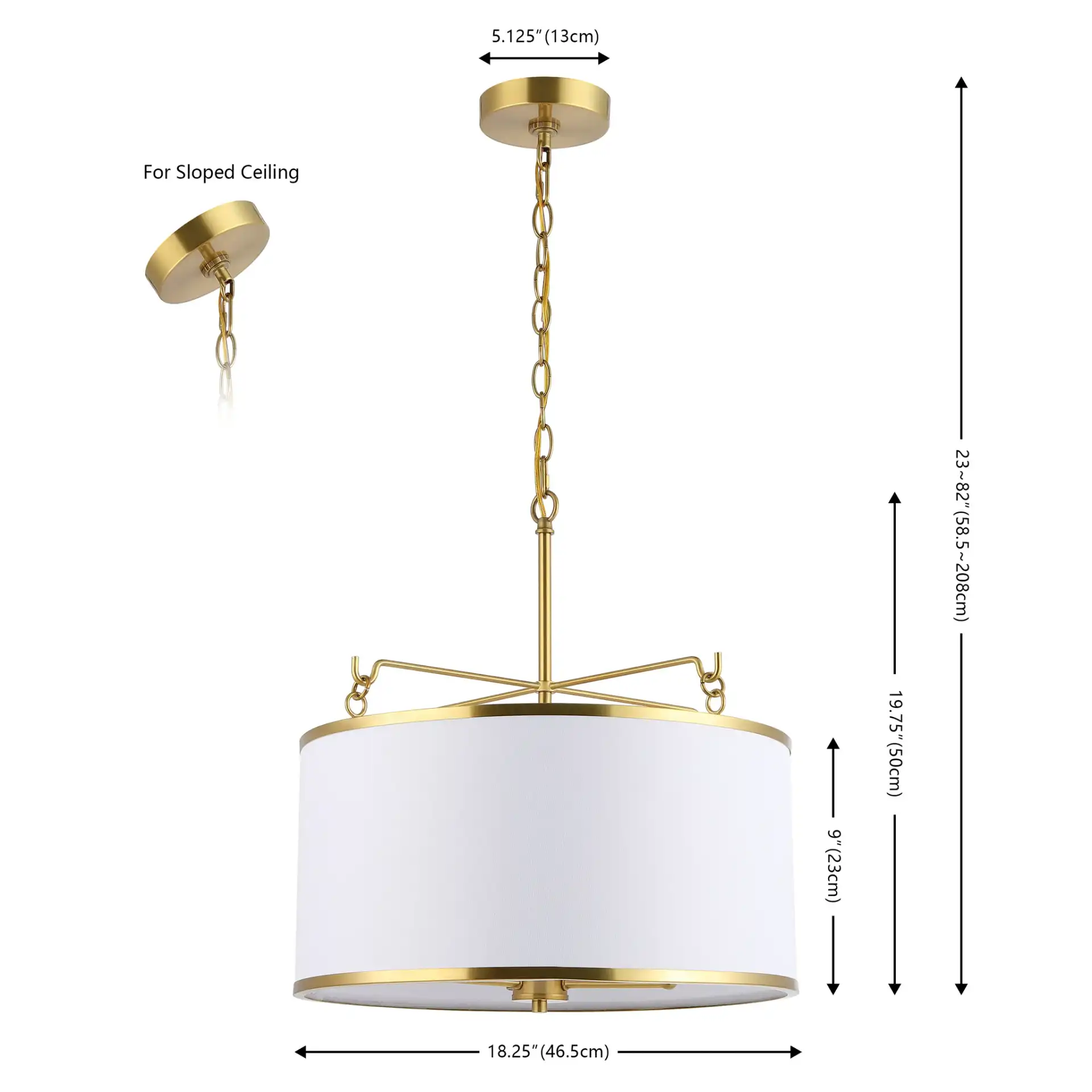 Perzeta Three-Light Pendant in Brass / White, detail view
