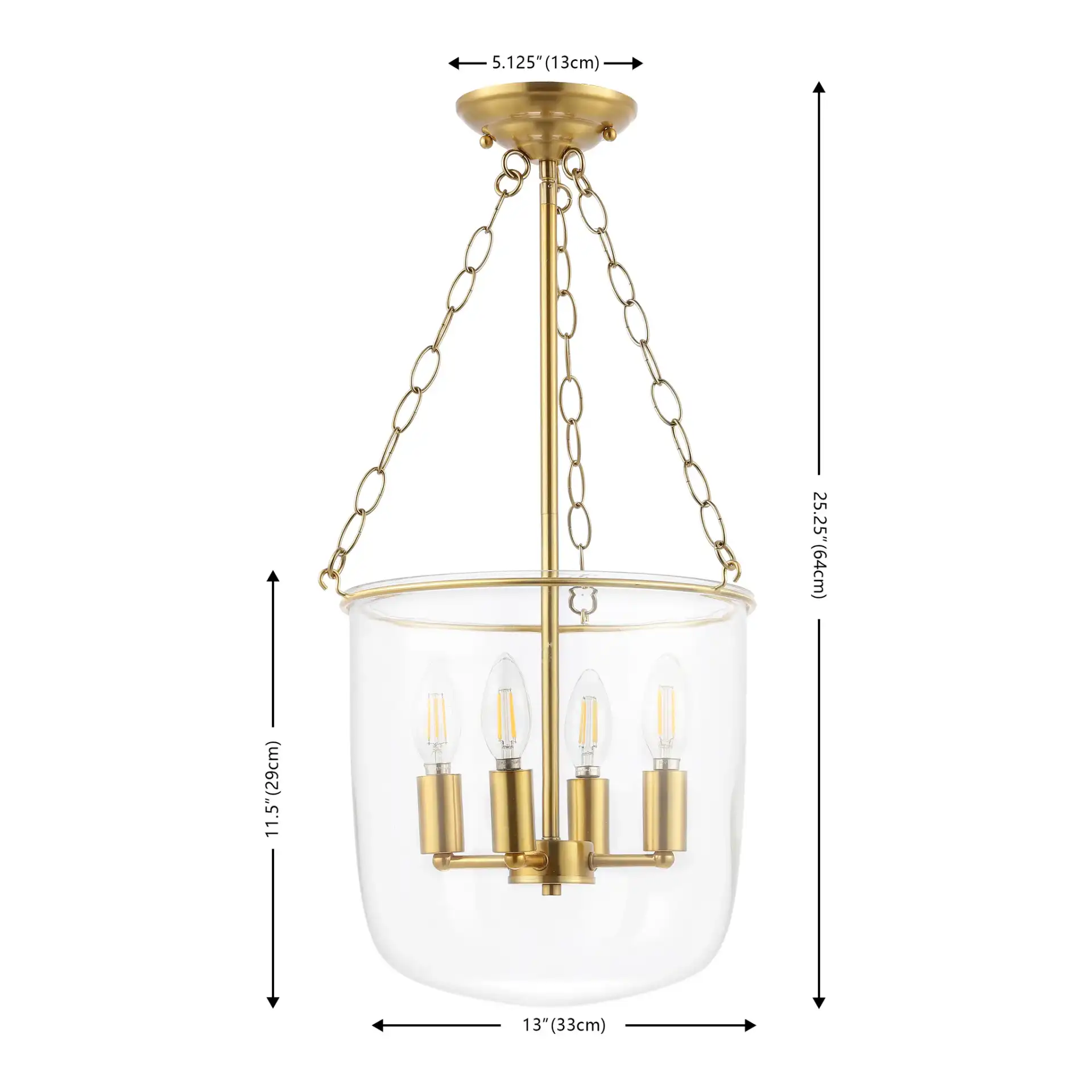 Dahye Four-Light Pendant in Clear / Brass, detail view