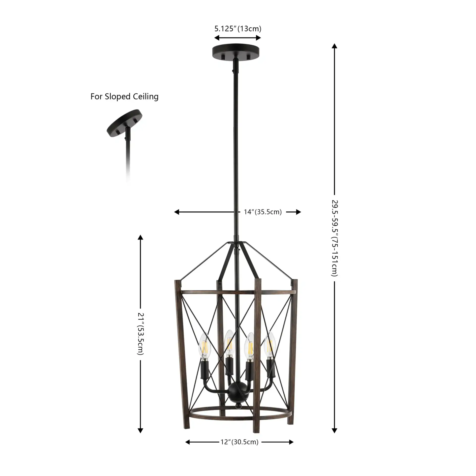 Peltier Four-Light Pendant in Dark Walnut / Black, detail view