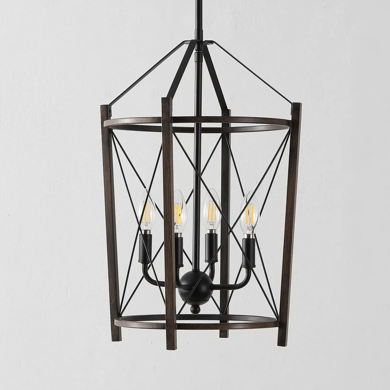 Peltier Four-Light Pendant in Dark Walnut / Black, detail view