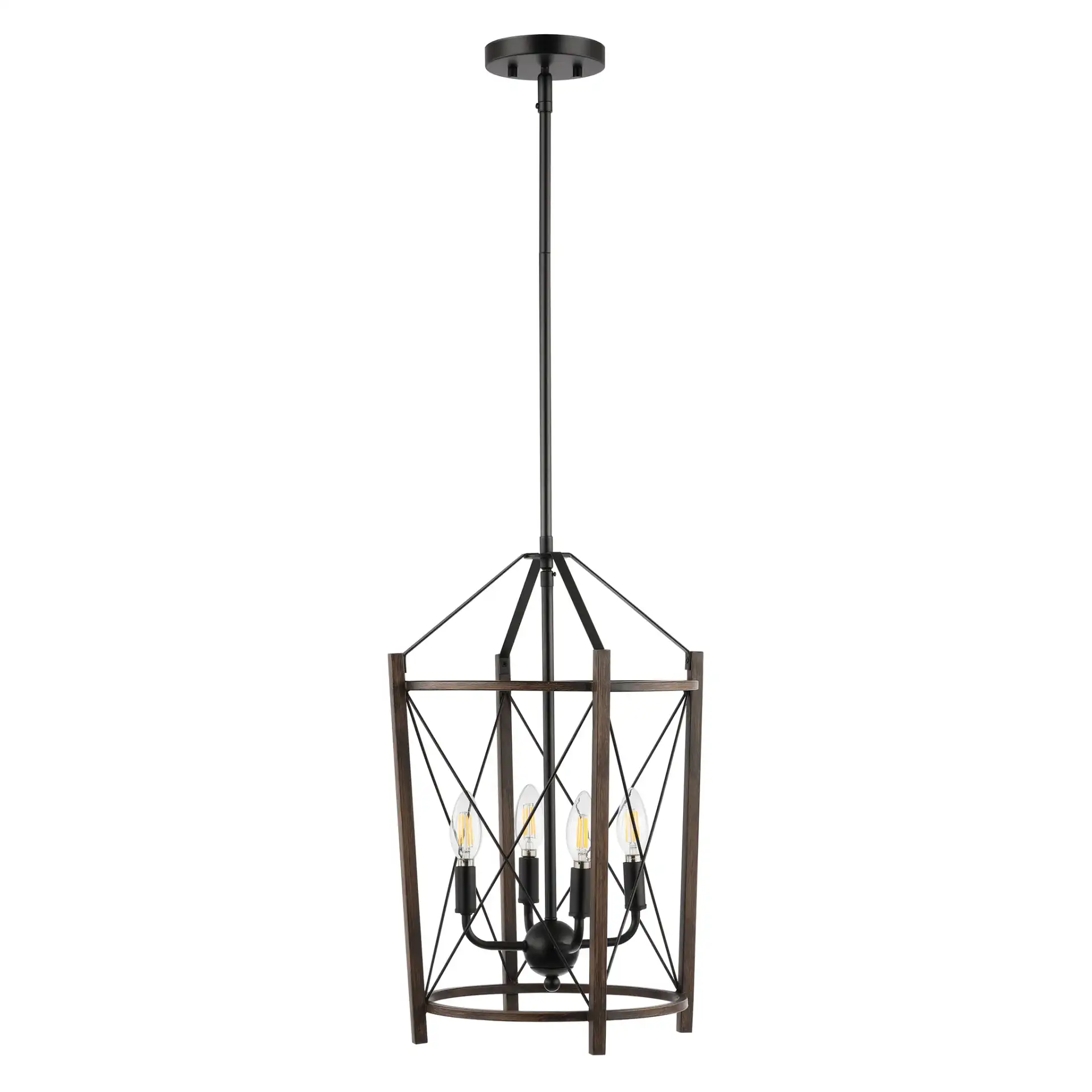 Peltier Four-Light Pendant in Dark Walnut / Black, detail view
