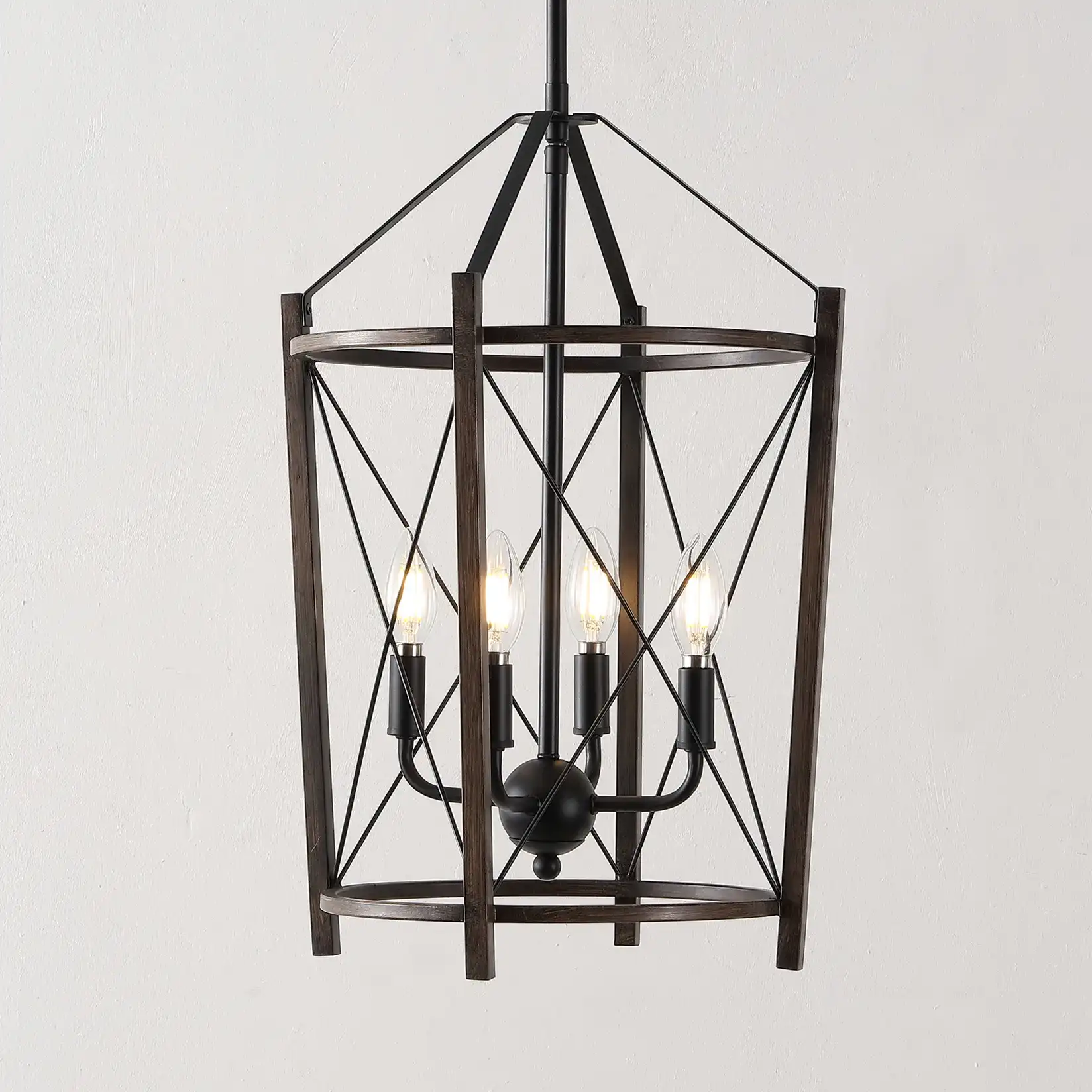 Peltier Four-Light Pendant in Dark Walnut / Black in a styled room
