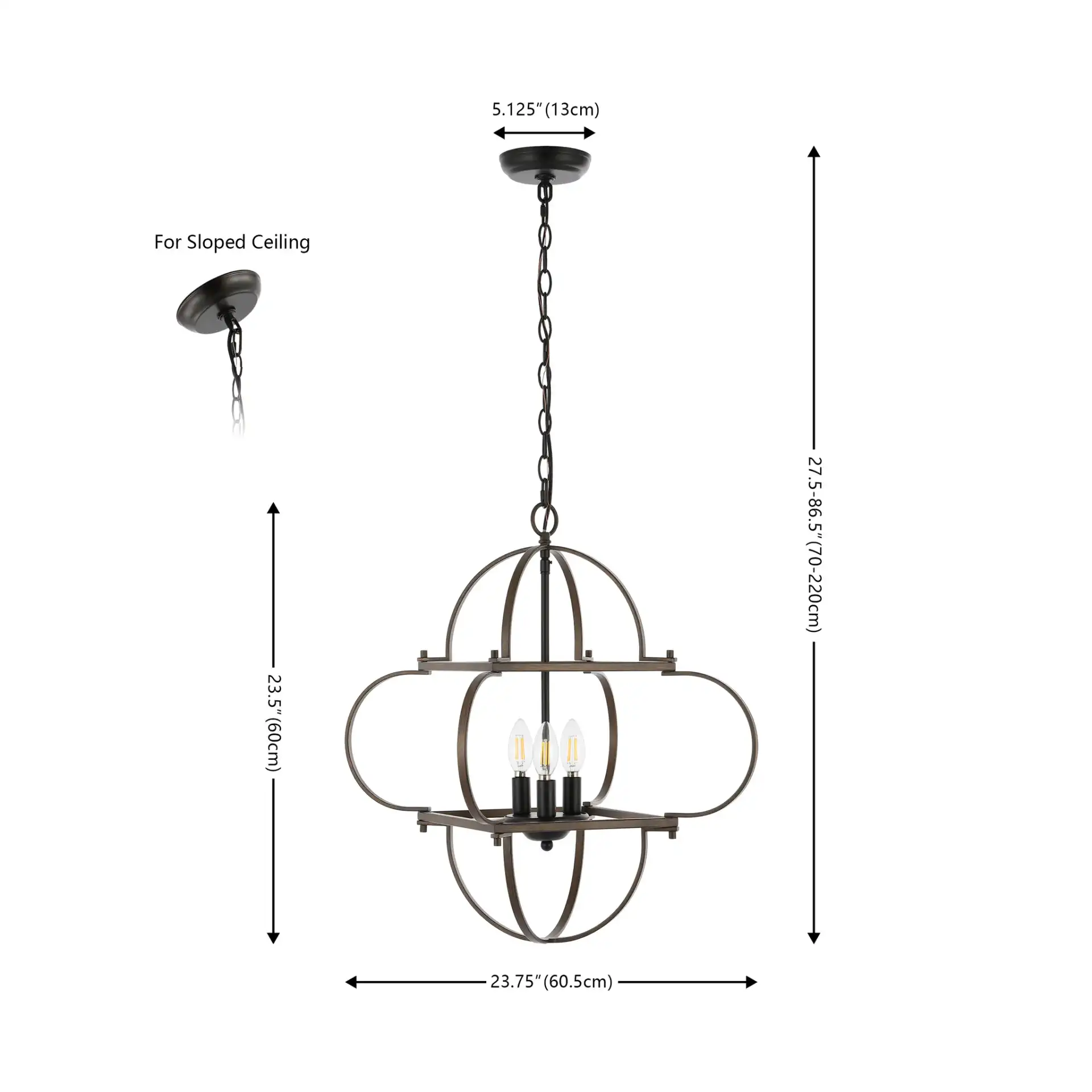Galvin Three-Light Pendant in Black / Walnut, detail view