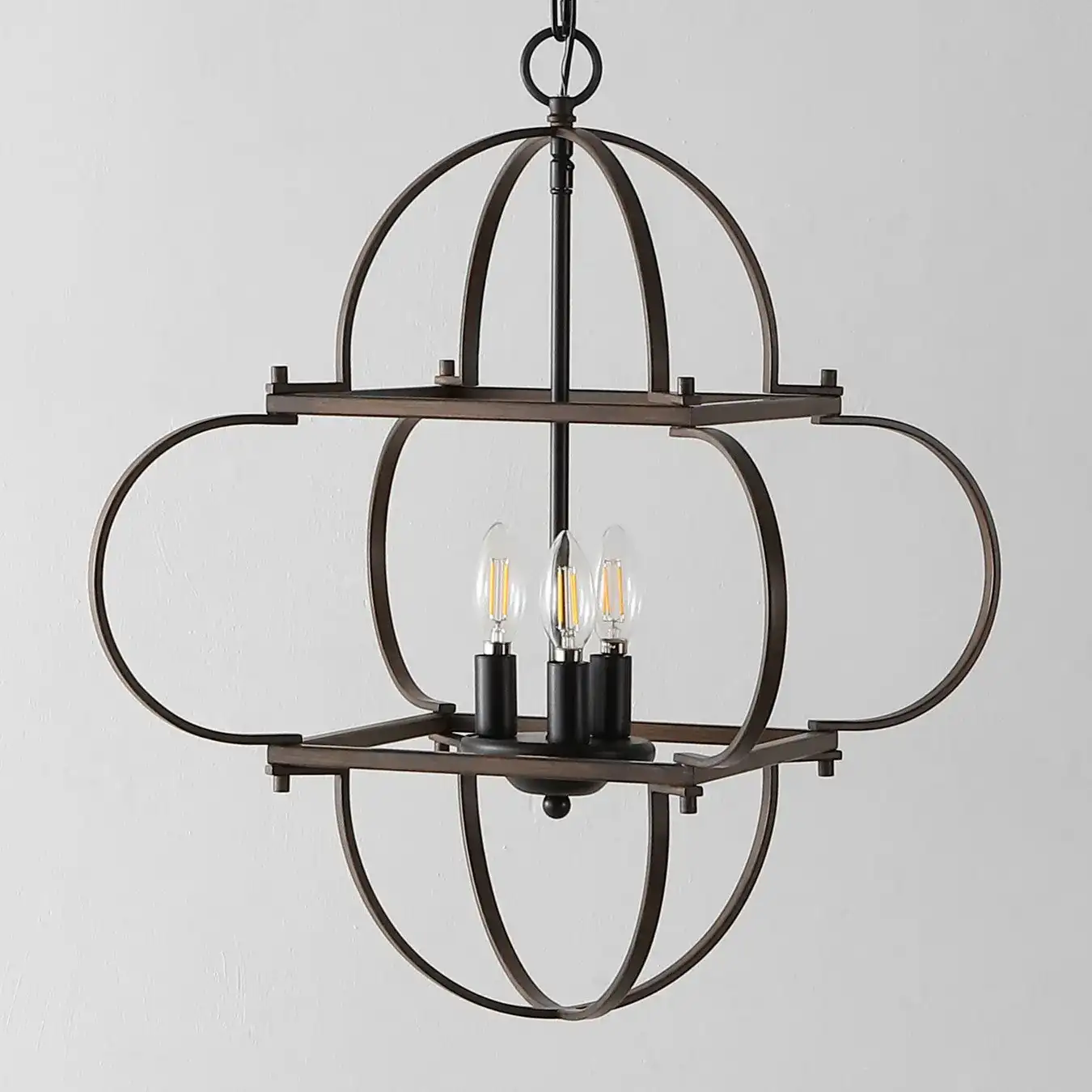 Galvin Three-Light Pendant in Black / Walnut, detail view