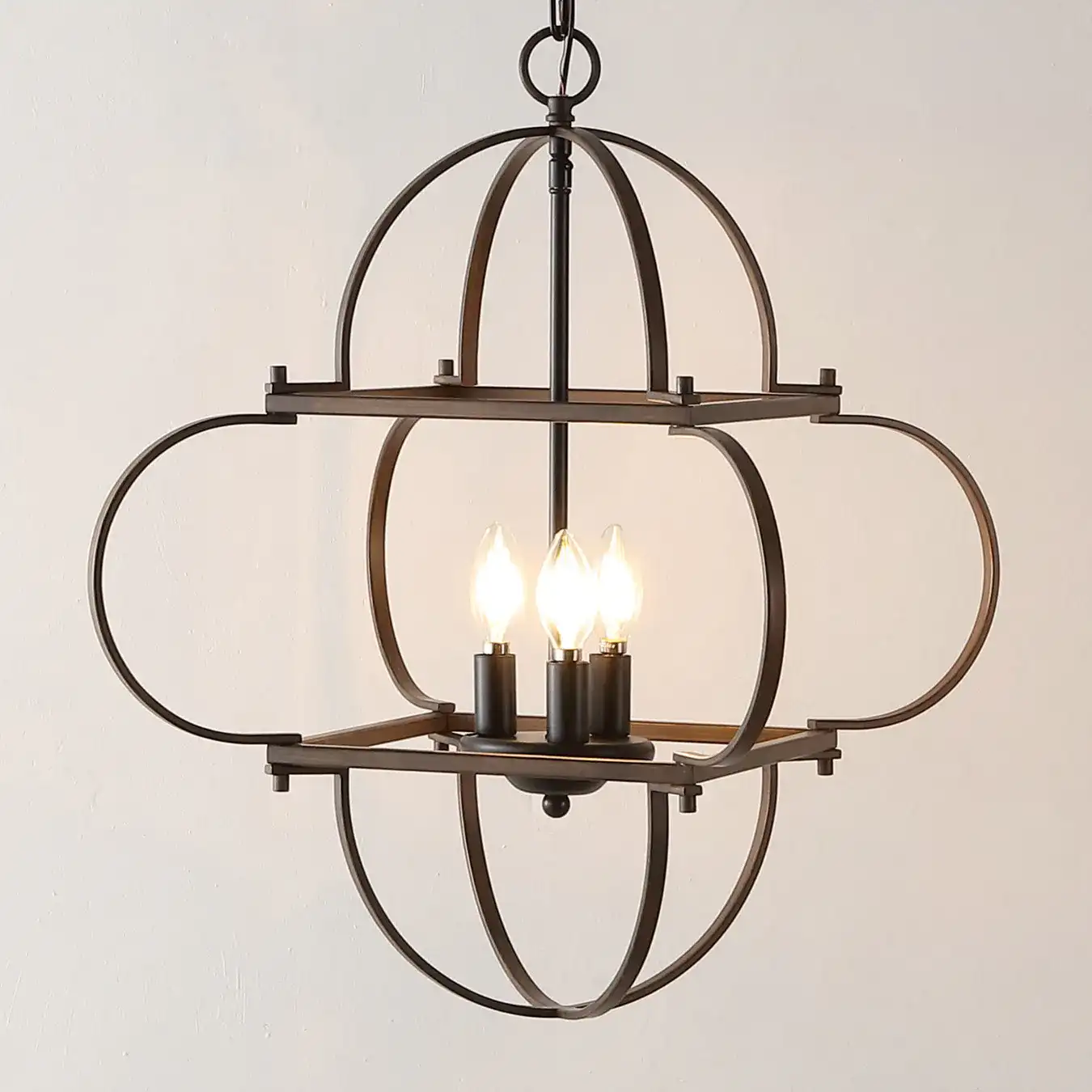 Galvin Three-Light Pendant in Black / Walnut in a styled room