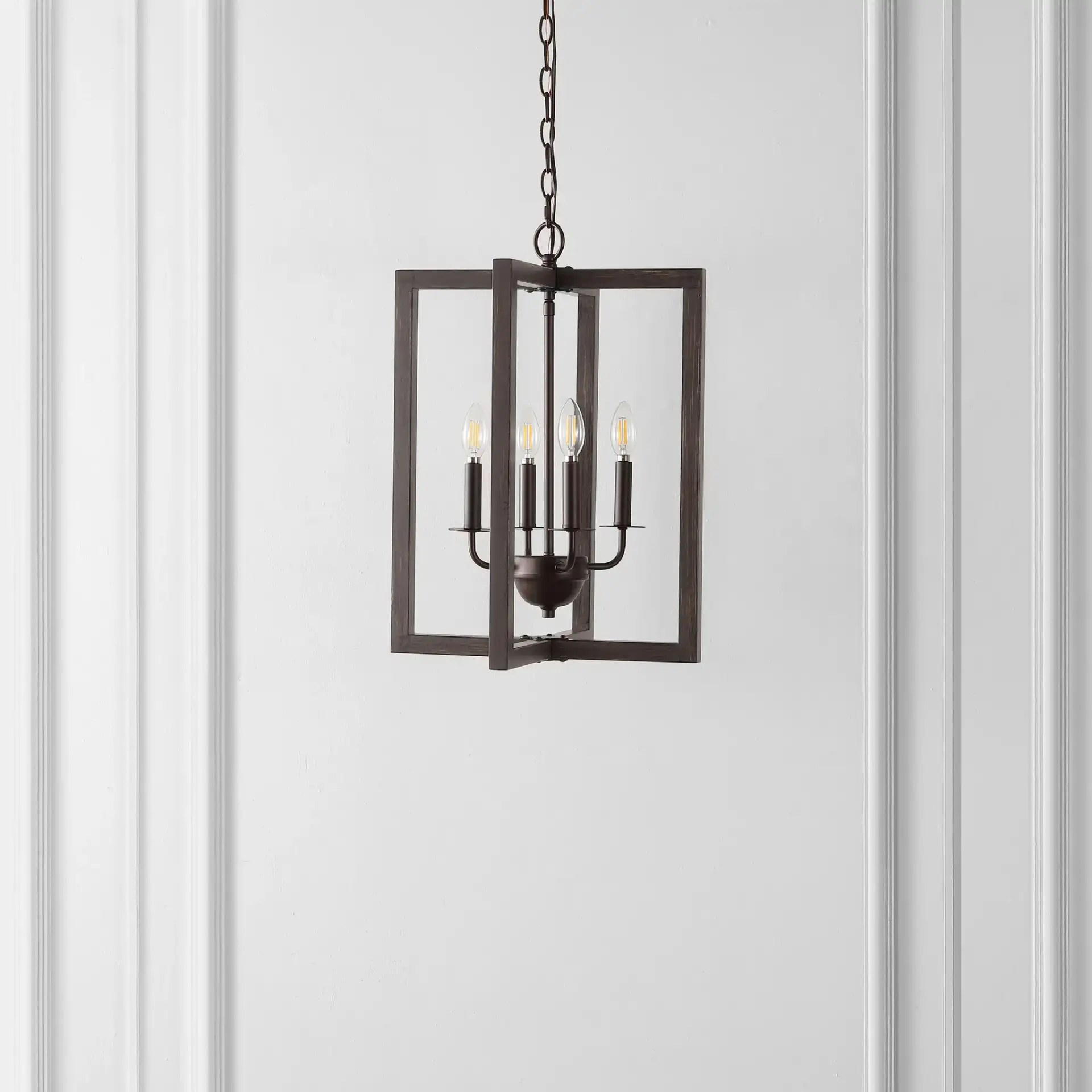 Winter Four-Light Pendant in Walnut / Oil Rub Bronze in a styled room
