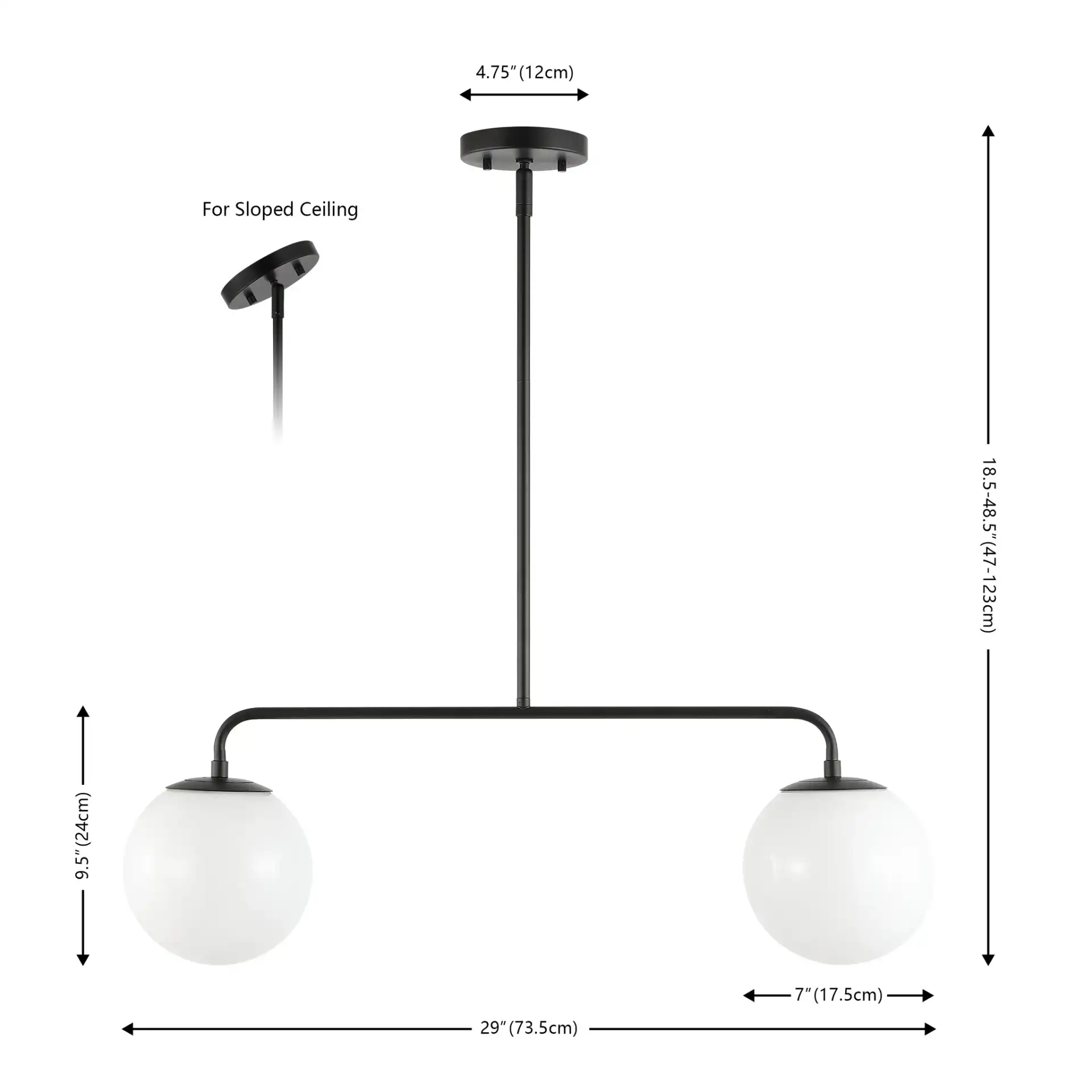 Conyer Two-Light Pendant in Black, detail view