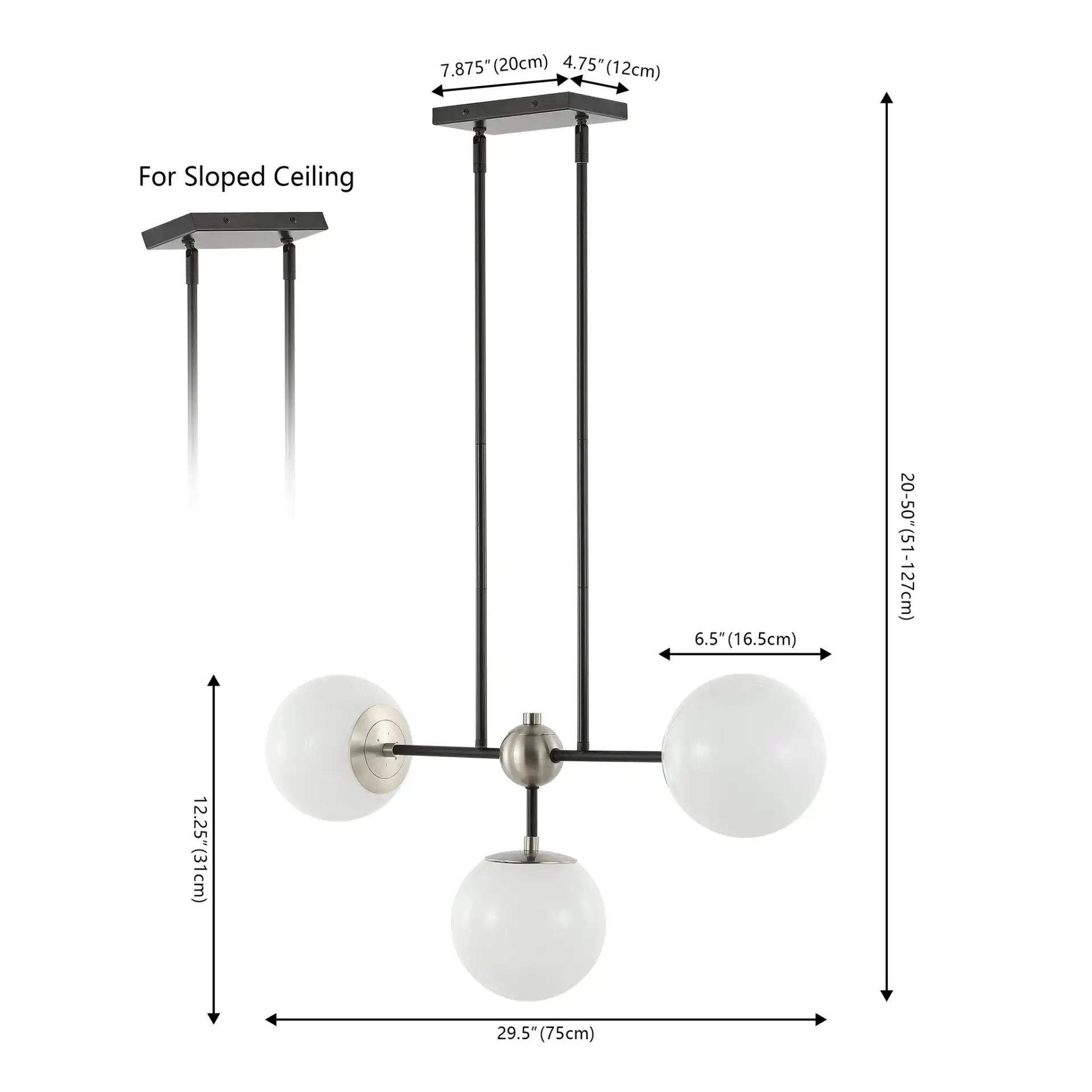 Collier Three-Light Pendant in Black / Nickel, detail view