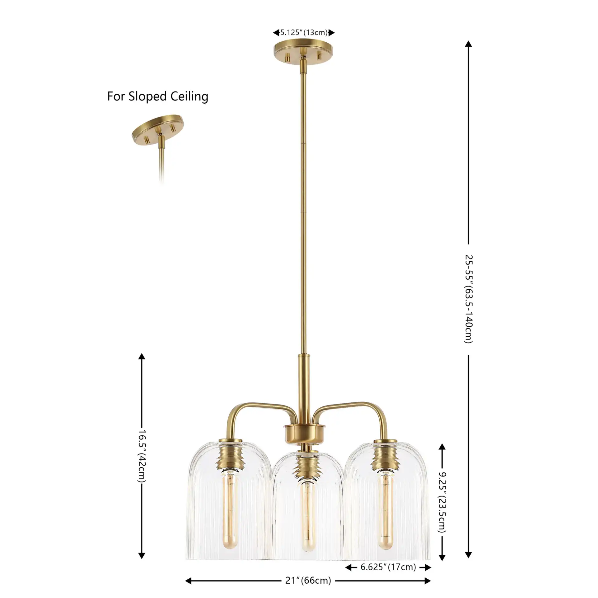 Romeyn Three-Light Pendant in Brass, detail view