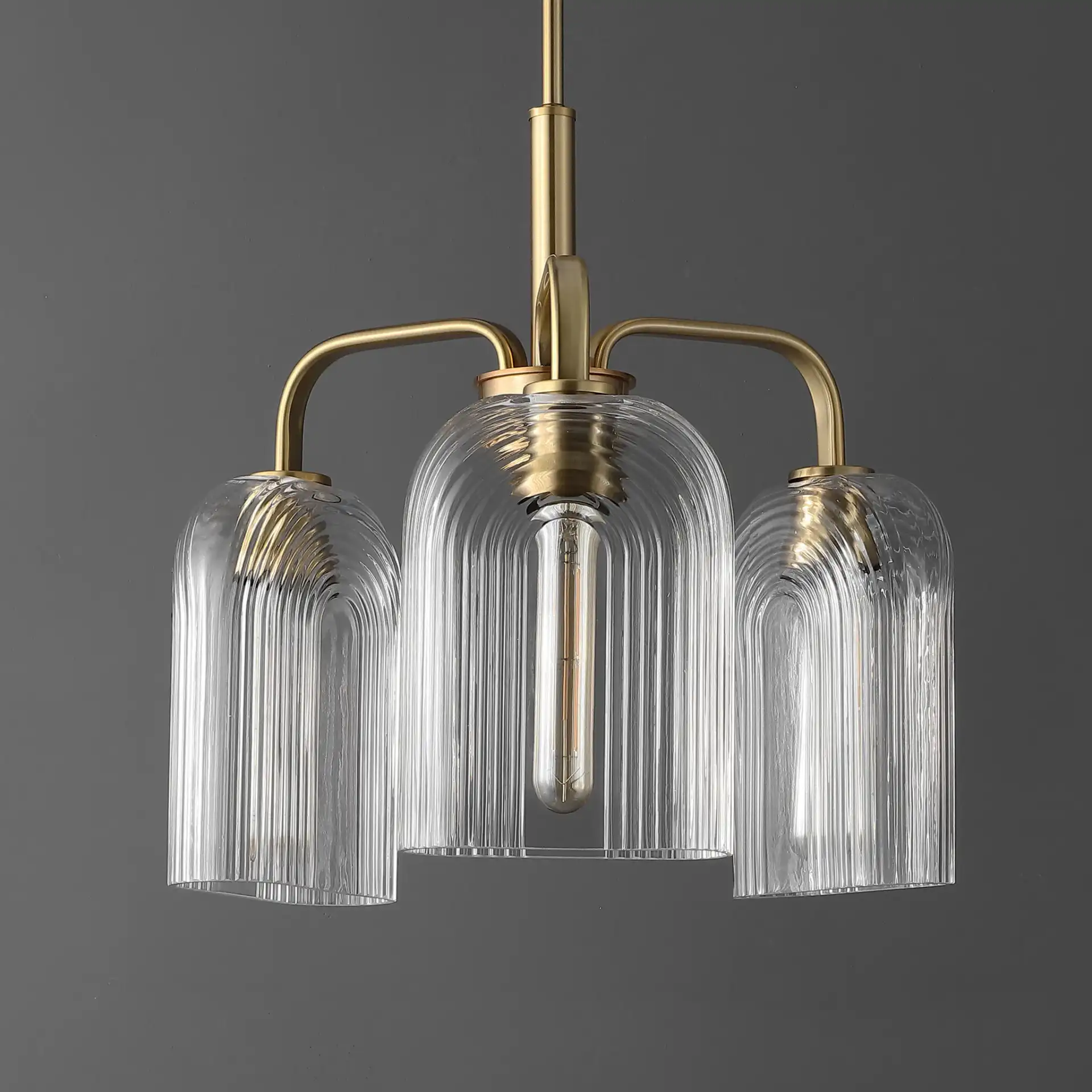 Romeyn Three-Light Pendant in Brass, detail view