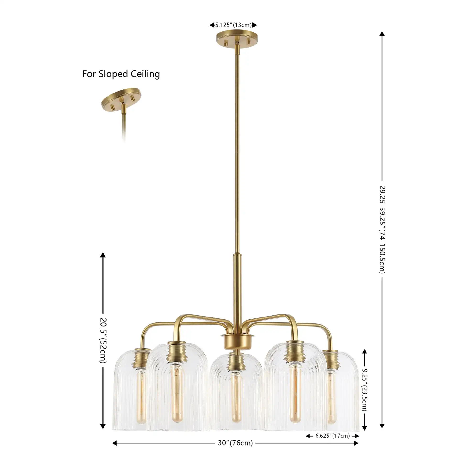 Idelle Five-Light Pendant in Brass, detail view