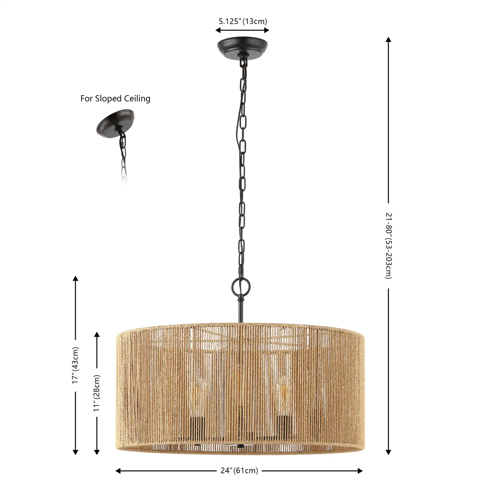 Rylumi Five-Light Pendant in Natural / Black, detail view