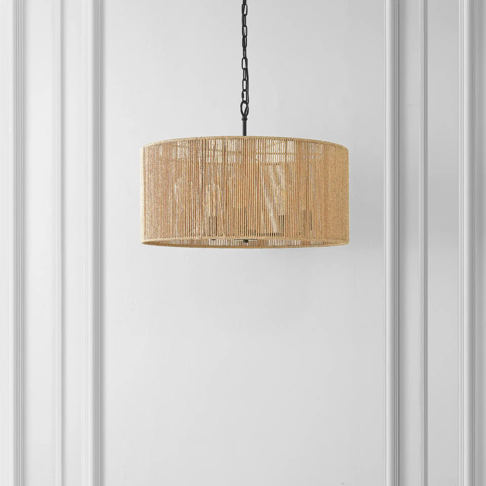Rylumi Five-Light Pendant in Natural / Black in a styled room