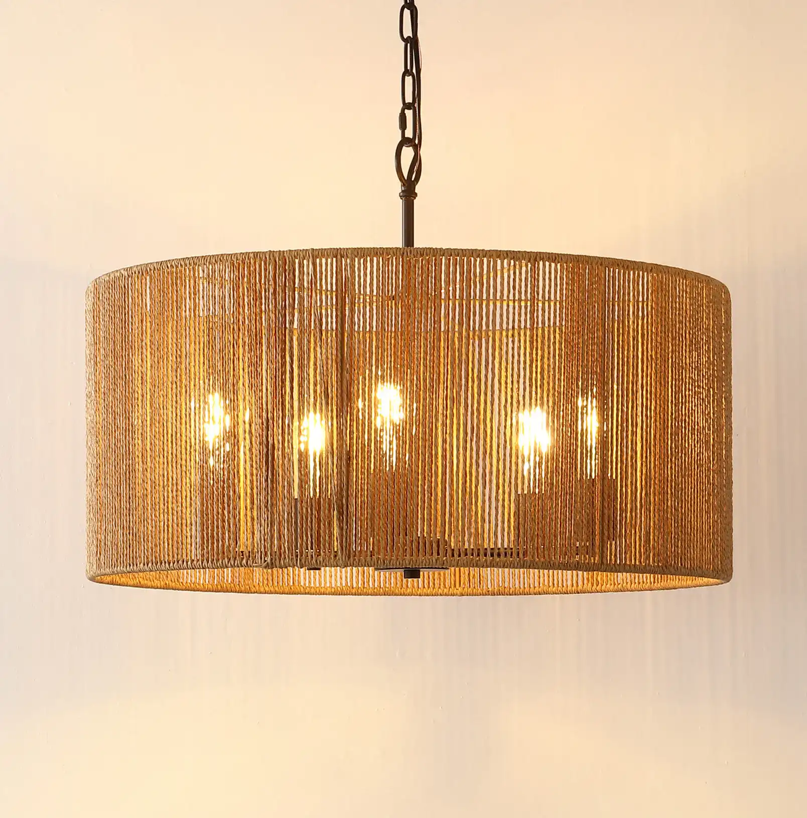Rylumi Five-Light Pendant in Natural / Black in a styled room