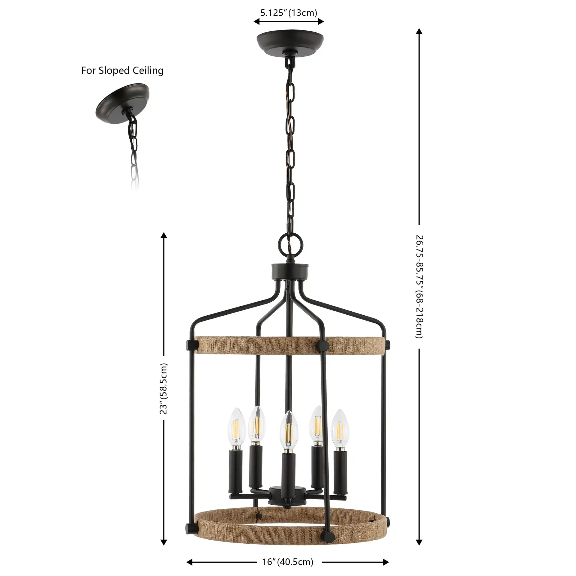 Dwyer Five-Light Pendant in Black / Brown, detail view